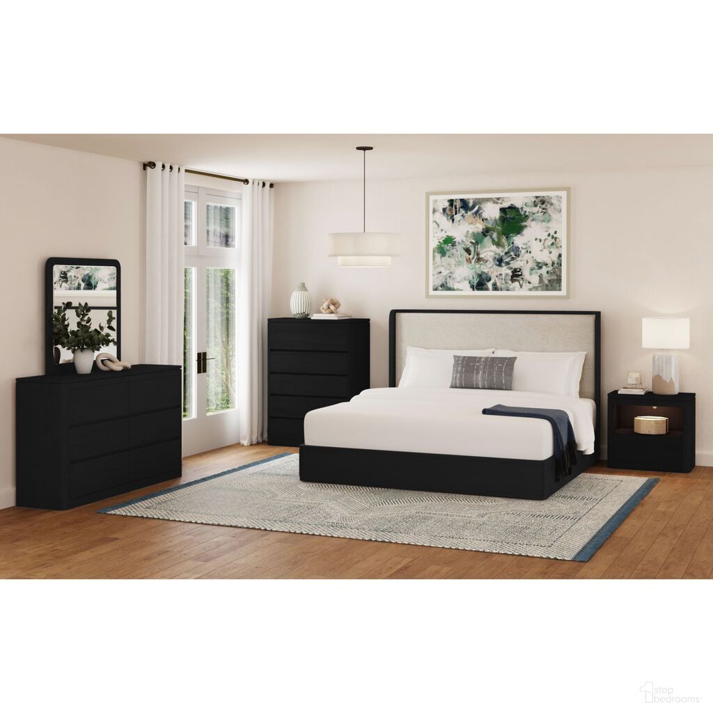 Camelot Upholstered Bedroom Set In Black and Grey
