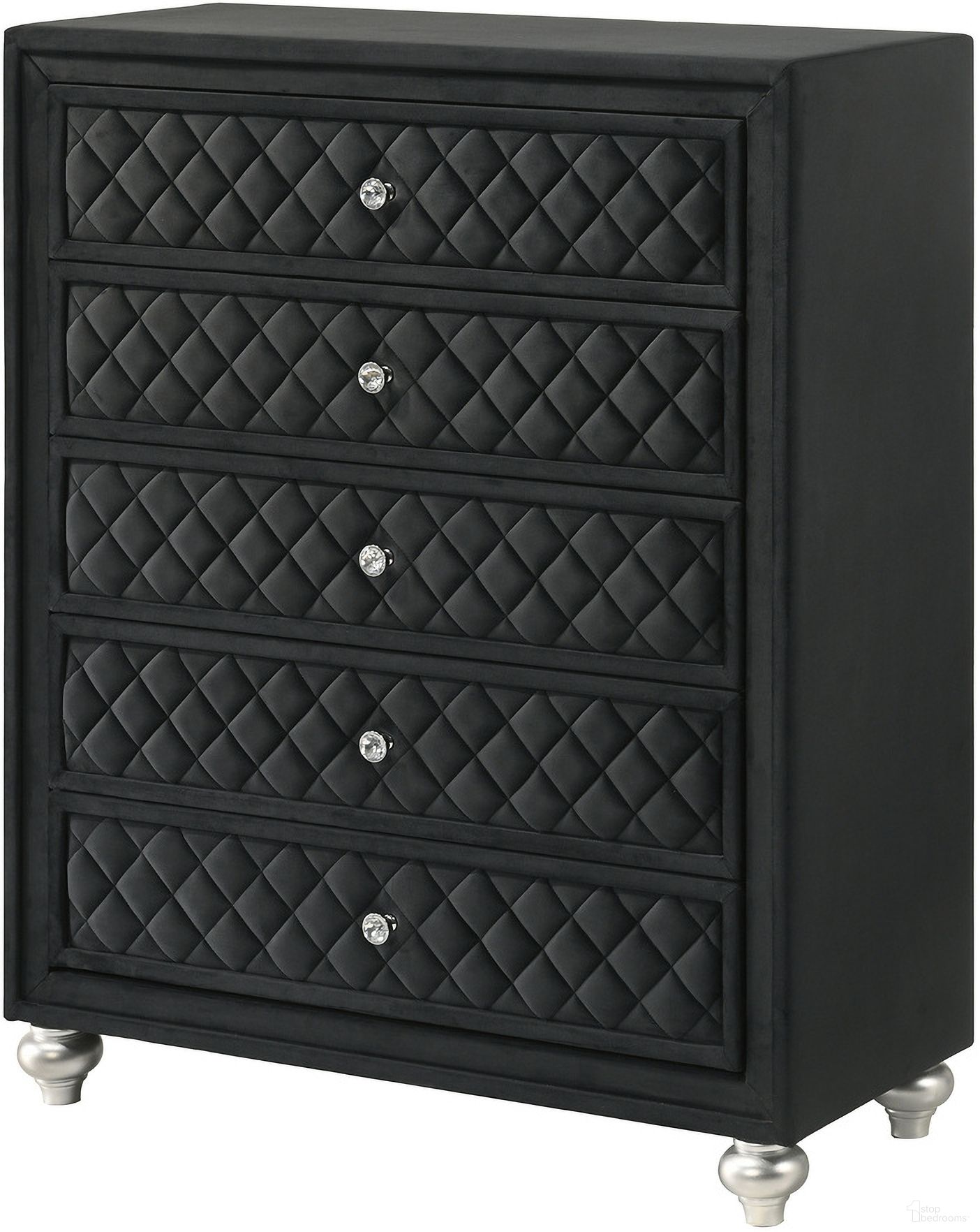 The appearance of Cameo Chest In Black designed by Crown Mark in the glam interior design. This black piece of furniture  was selected by 1StopBedrooms from Cameo Collection to add a touch of cosiness and style into your home. Sku: B2180-4. Material: MDF.