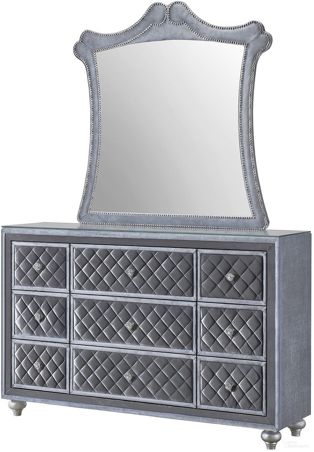 The appearance of Cameo Dresser In Gray designed by Crown Mark in the glam interior design. This gray piece of furniture was selected by 1StopBedrooms from Cameo Collection to add a touch of cosiness and style into your home. Sku: B2100-1. Material: MDF.