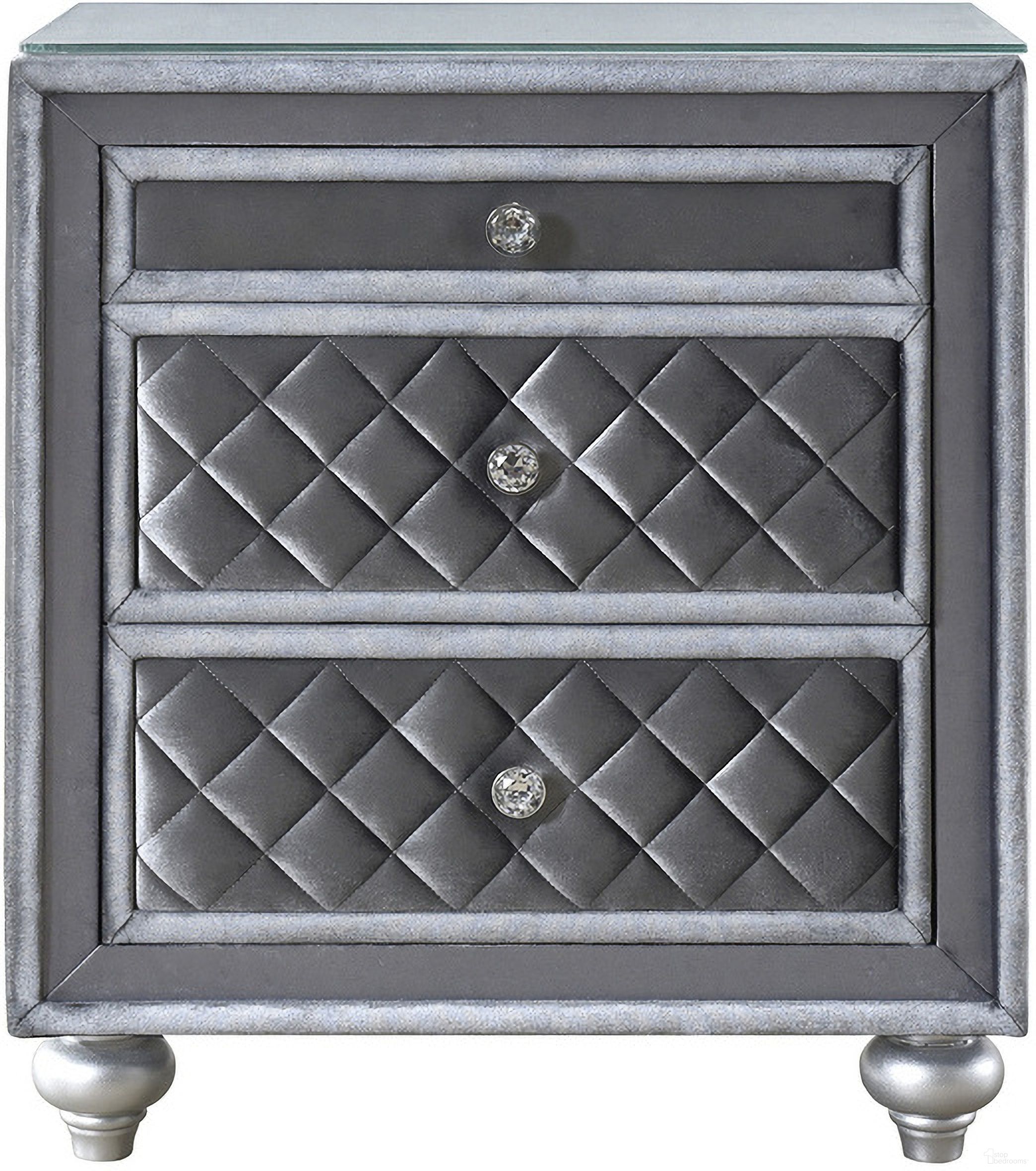 The appearance of Cameo Night Stand In Gray designed by Crown Mark in the glam interior design. This gray piece of furniture was selected by 1StopBedrooms from Cameo Collection to add a touch of cosiness and style into your home. Sku: B2100-2. Material: MDF.