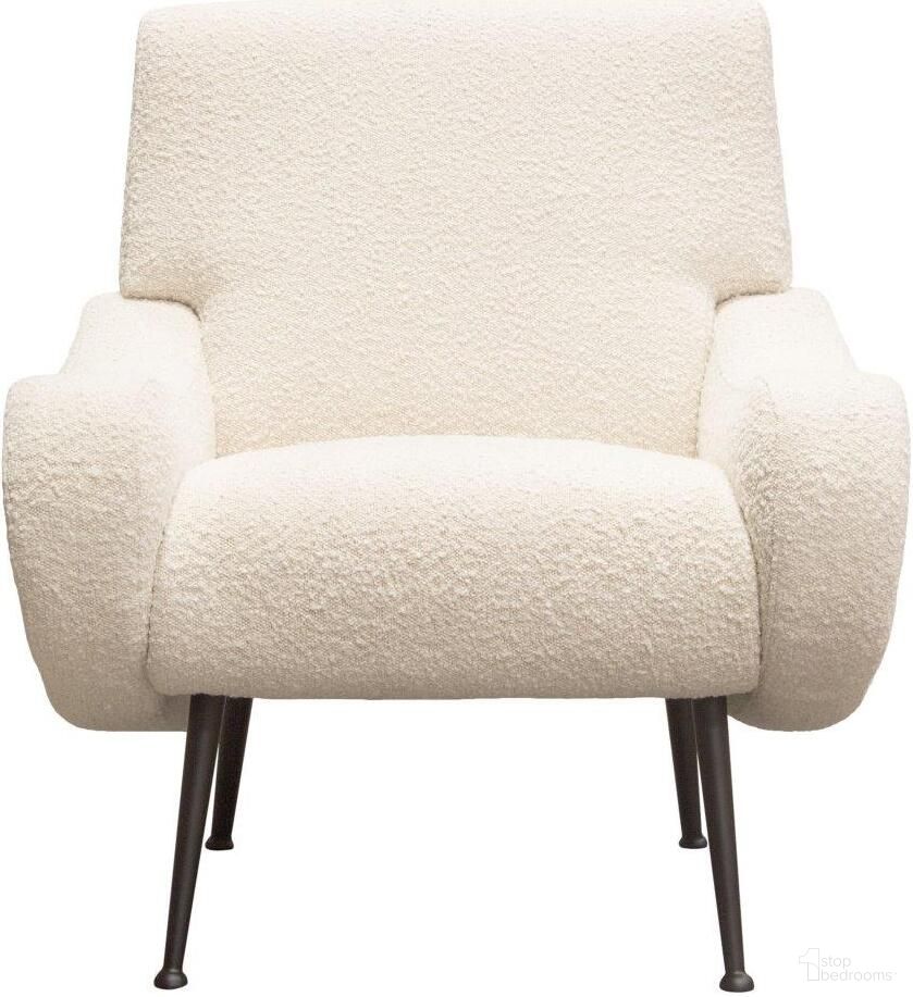 Cameron Accent Chair in Bone Boucle Textured Fabric with Black Leg