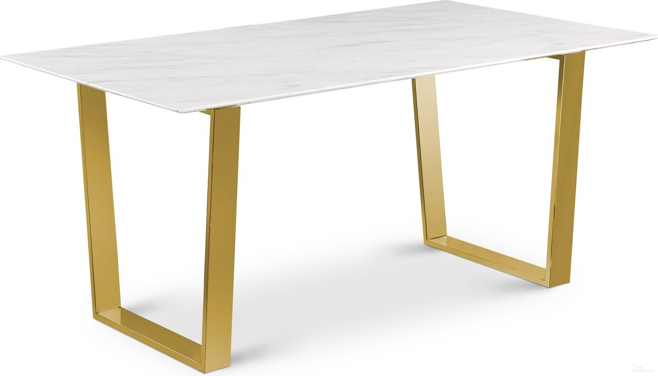 The appearance of Cameron Dining Table In White designed by Meridian in the modern / contemporary interior design. This white piece of furniture  was selected by 1StopBedrooms from Cameron Collection to add a touch of cosiness and style into your home. Sku: 933-T Box 1/2 (Marble Top);933-T Box 2/2 (Base). Table Base Style: Double Pedestal. Material: Marble. Table Top Shape: Rectangular. Size: 38" x 64".