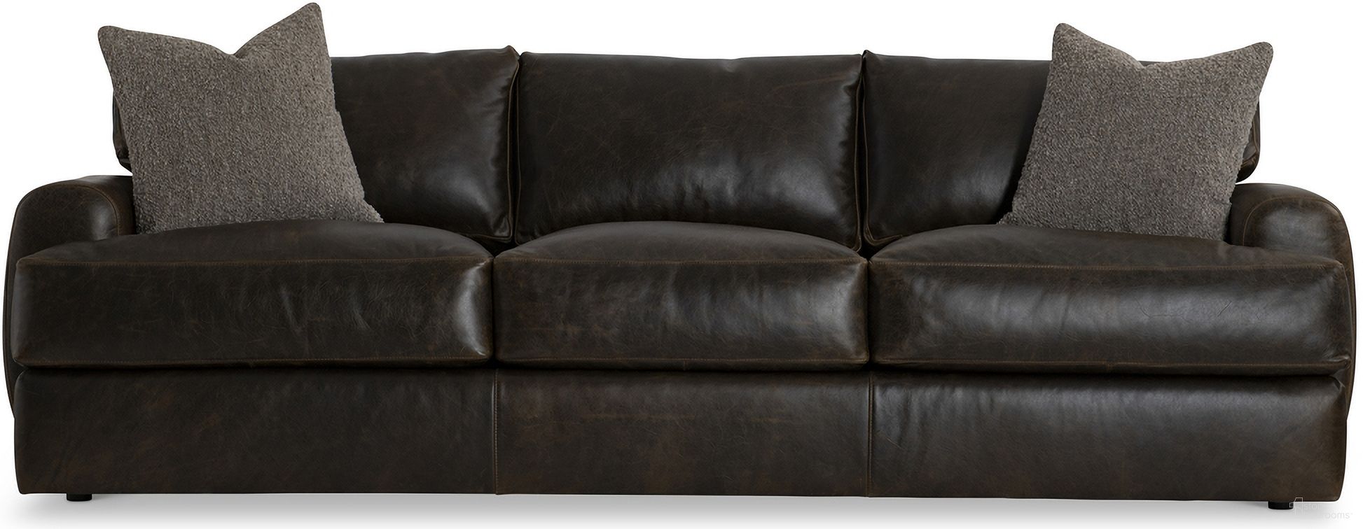 The appearance of Cameron Leather Sofa In Brown designed by Bernhardt in the transitional interior design. This brown piece of furniture was selected by 1StopBedrooms from Cameron Collection to add a touch of cosiness and style into your home. Sku: 1907LO. Material: Leather.