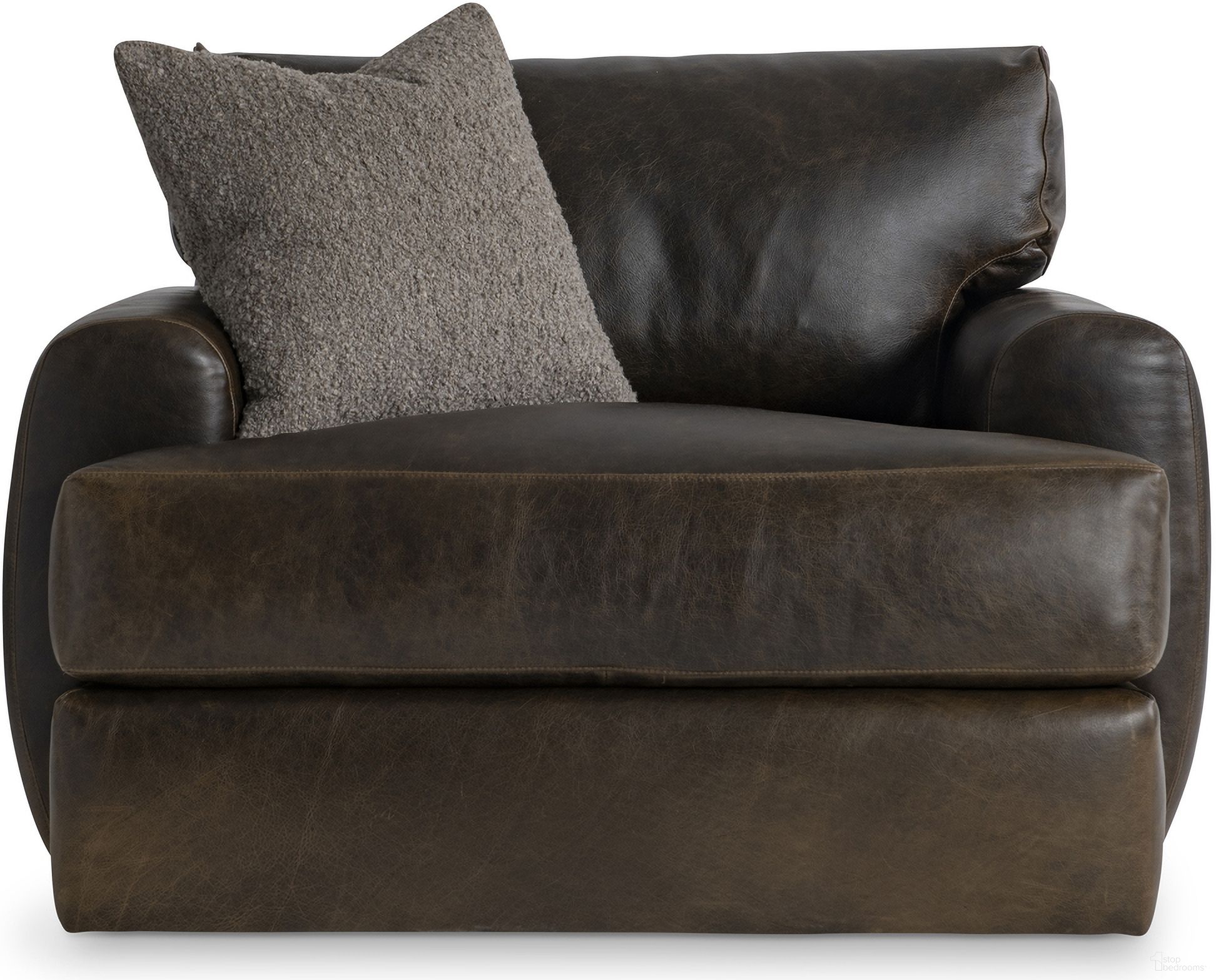 The appearance of Cameron Leather Swivel Chair In Brown designed by Bernhardt in the transitional interior design. This brown piece of furniture was selected by 1StopBedrooms from Cameron Collection to add a touch of cosiness and style into your home. Sku: 1902SLO. Material: Leather.
