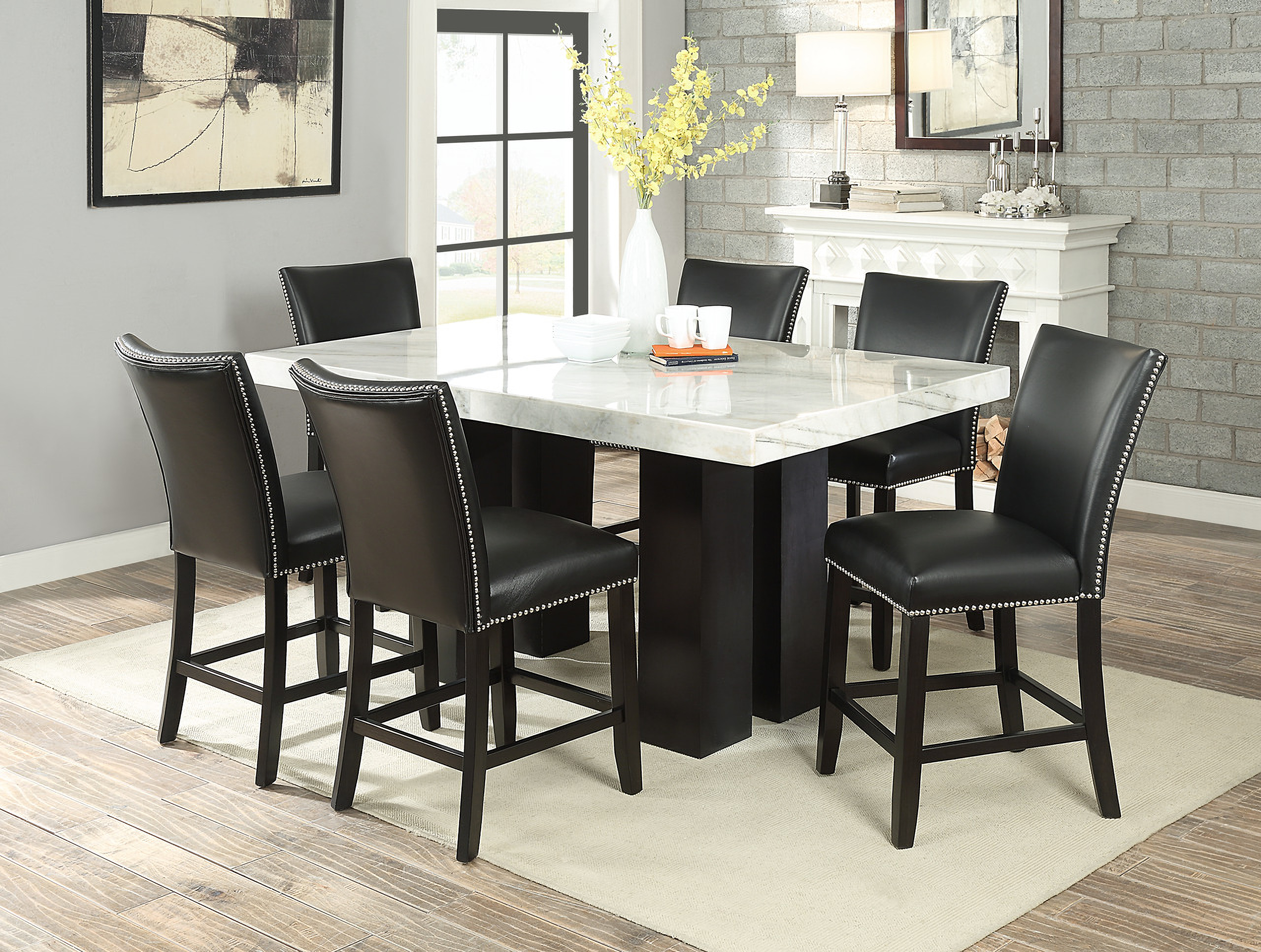 Camila 7Piece Rectangle Dining Room Set In Black by Steve Silver