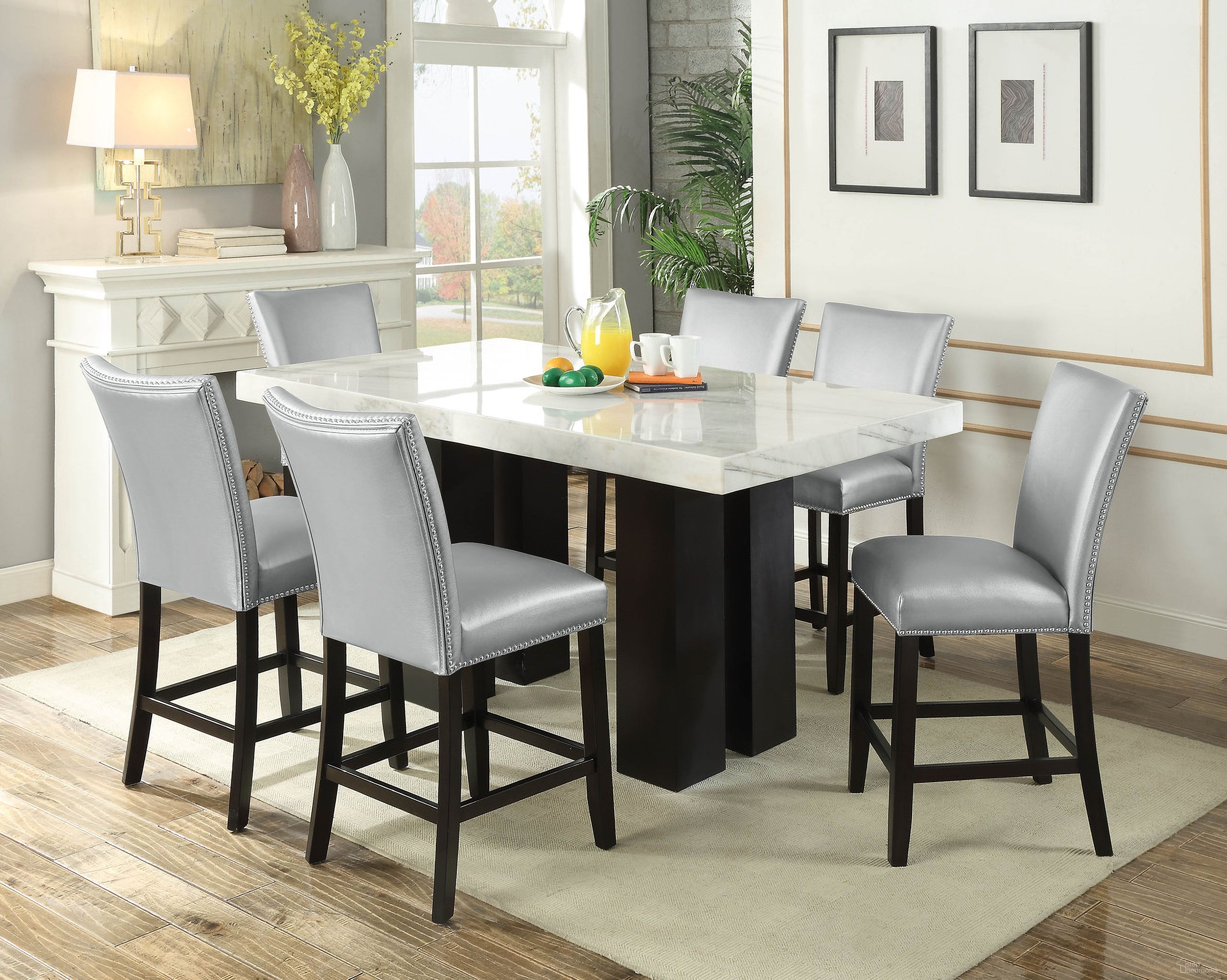 Camila 7Piece Rectangle Dining Room Set In Silver by Steve Silver