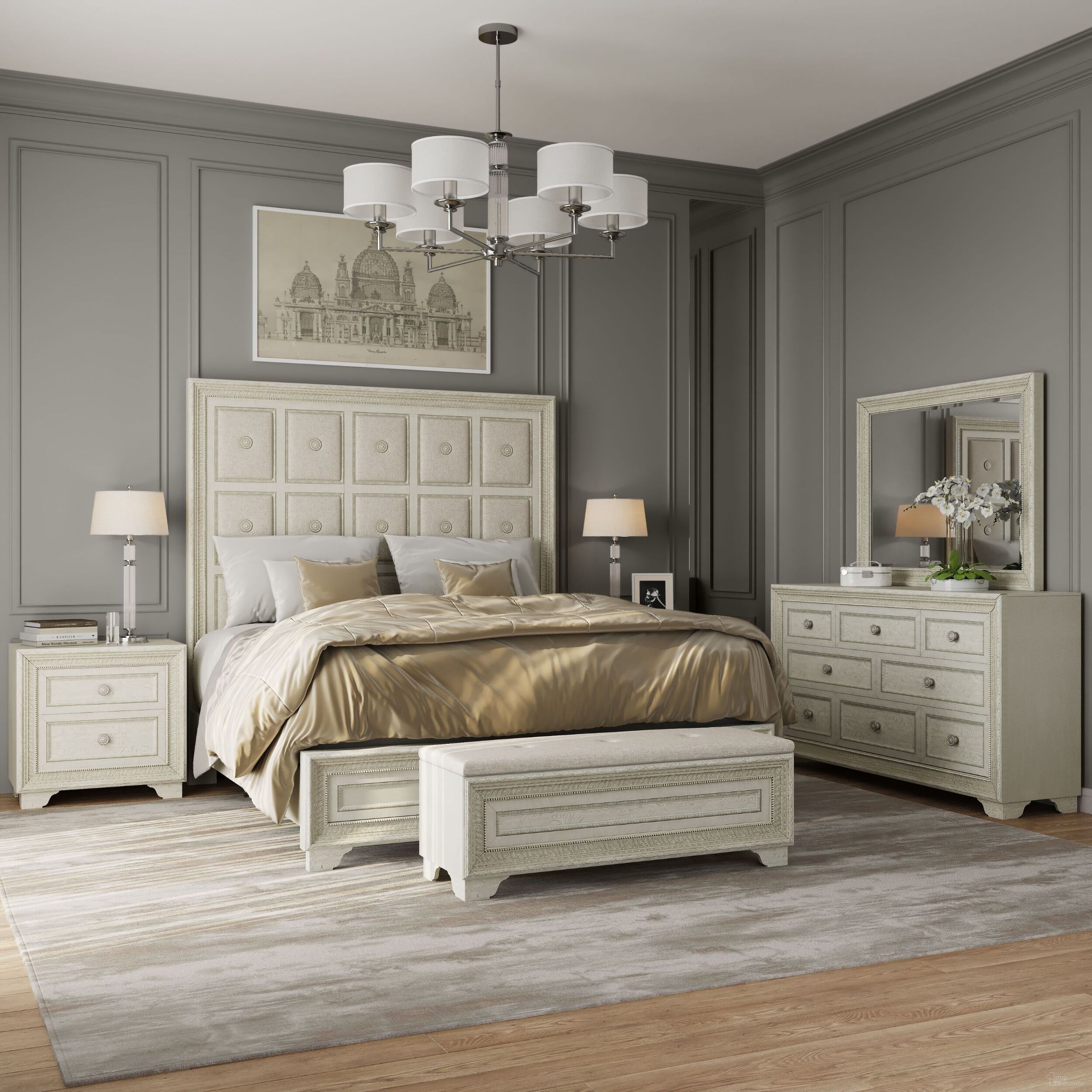 The appearance of Camila Semi Transparent Creamy White Panel Bedroom Set designed by Pulaski in the transitional interior design. This cream piece of furniture was selected by 1StopBedrooms from Camila Collection to add a touch of cosiness and style into your home. Sku: P269170;P269171;P269172;P269140S. Bed Size: Queen. Material: Rubberwood. Bed Type: Upholstered Bed.