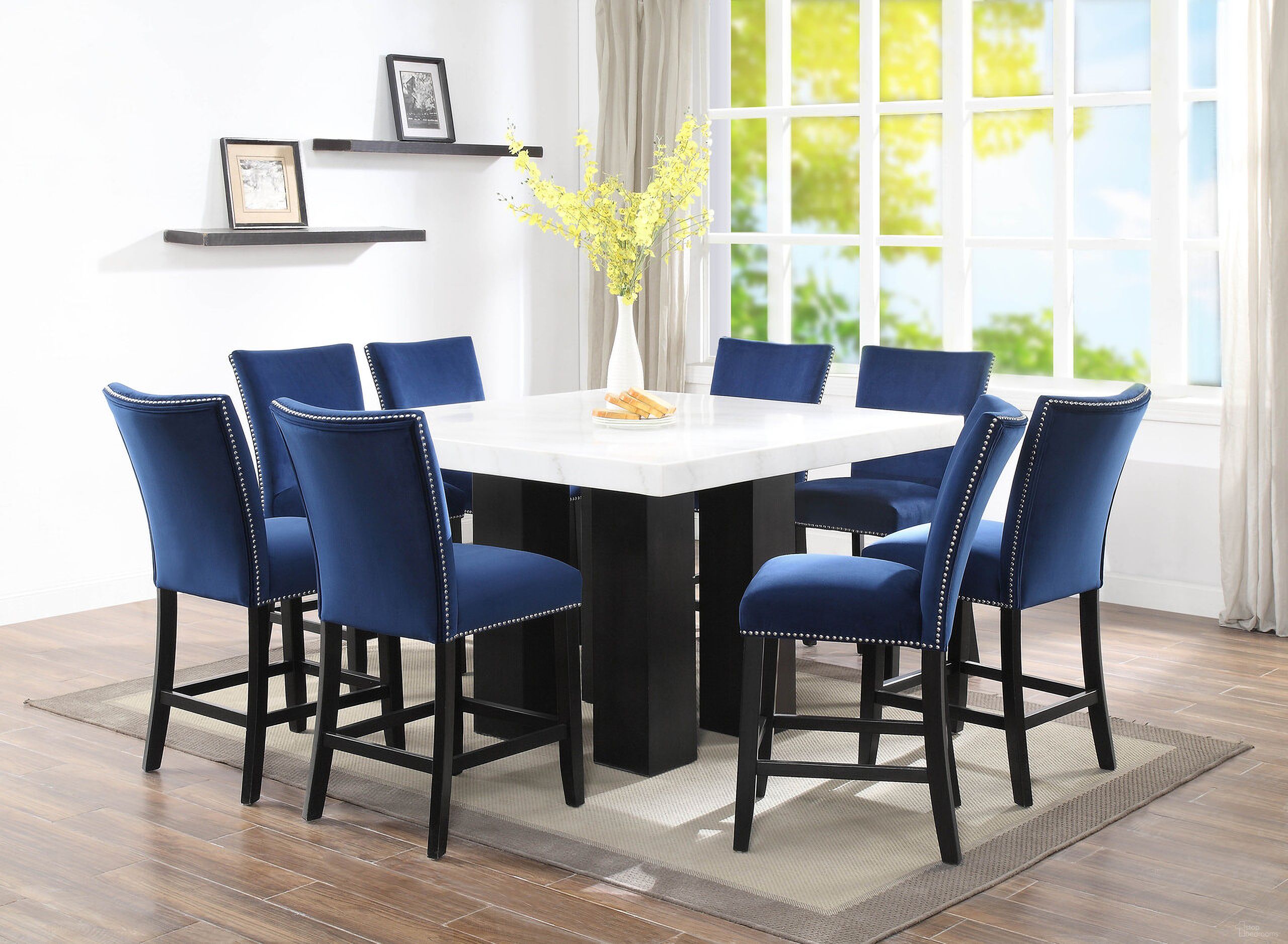 The appearance of Camila Square Counter Height Set In Blue designed by Steve Silver in the modern / contemporary interior design. This blue piece of furniture was selected by 1StopBedrooms from Camila Collection to add a touch of cosiness and style into your home. Sku: CM540CCBN;CM540CCBN;CM540CCBN;CM540CCBN;CM540PB;CM540PT. Material: MDF.
