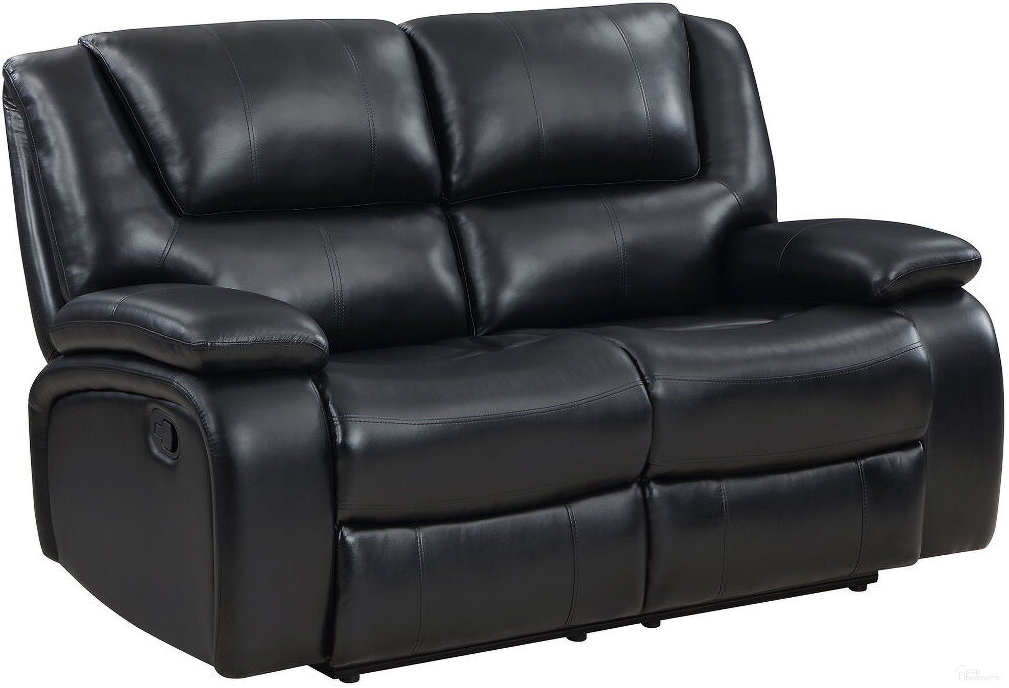 The appearance of Camila Upholstered Motion Reclining Loveseat Black designed by Coaster in the transitional interior design. This black piece of furniture was selected by 1StopBedrooms from Camila Collection to add a touch of cosiness and style into your home. Sku: 610245. Material: Upholstered.