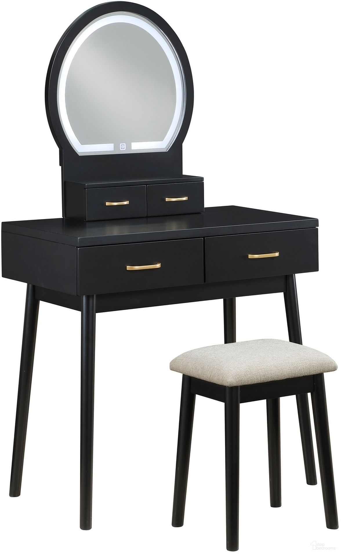 Camilla Vanity Dresser with Mirror and Stool In Black