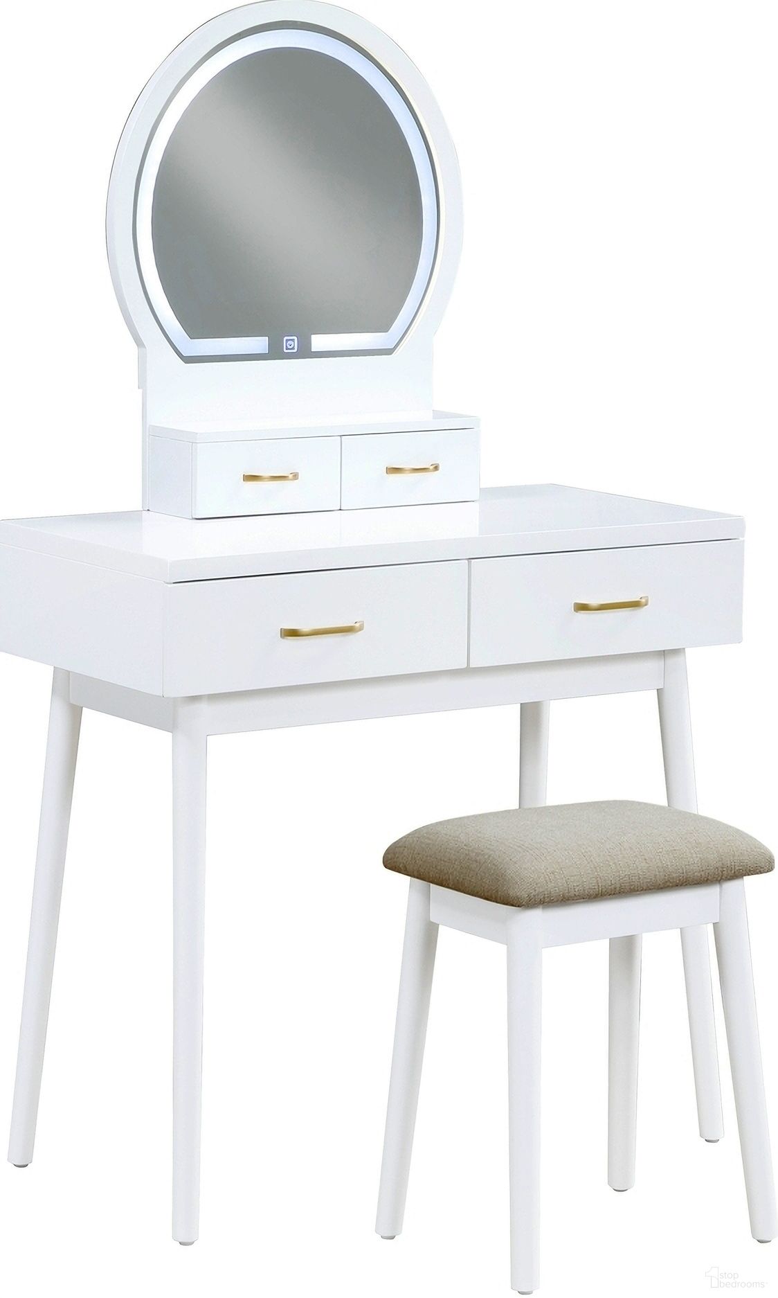 The appearance of Camilla Vanity Dresser with Mirror and Stool In White designed by Homelegance in the modern / contemporary interior design. This white piece of furniture was selected by 1StopBedrooms from Camilla Collection to add a touch of cosiness and style into your home. Sku: 4565WH. Material: Textured.
