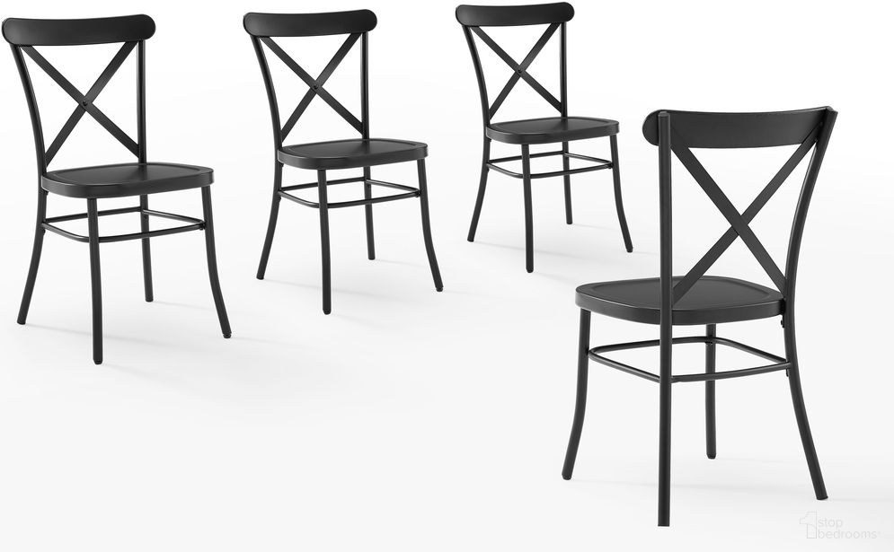 The appearance of Camille 4-Piece Metal Dining Chair Set In Matte Black designed by Crosley Brands in the transitional interior design. This matte black piece of furniture was selected by 1StopBedrooms from Camille Collection to add a touch of cosiness and style into your home. Sku: CF500620-MB;CF500620-MB. Material: Steel. Chair Type: Side Chair.