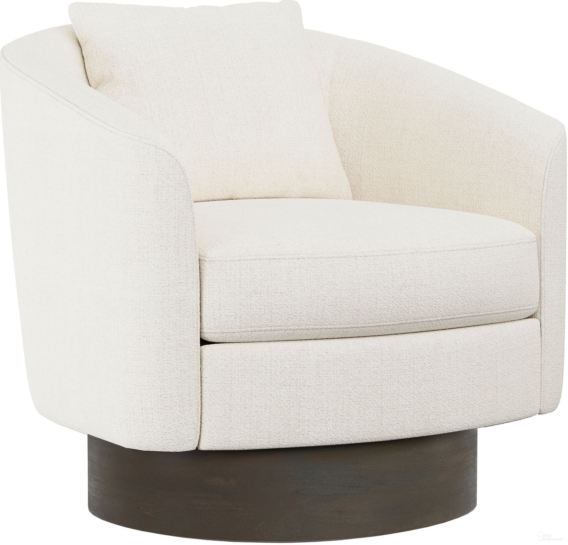 The appearance of Camino Fabric Swivel Chair In White designed by Bernhardt in the modern / contemporary interior design. This white chenille piece of furniture was selected by 1StopBedrooms from Camino Collection to add a touch of cosiness and style into your home. Sku: N5712S_5558-000. Material: Wood. Upholstery Material: Chenille.