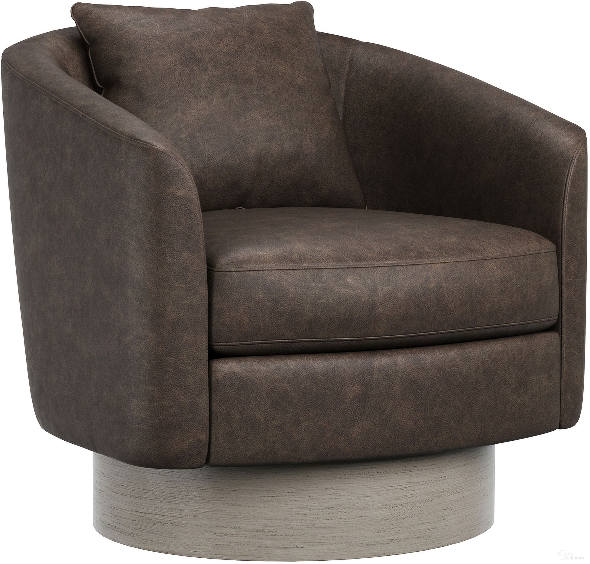 The appearance of Camino Leather Swivel Chair In Brown designed by Bernhardt in the modern / contemporary interior design. This brown leather piece of furniture  was selected by 1StopBedrooms from Camino Collection to add a touch of cosiness and style into your home. Sku: N5712SL_361-012. Material: Wood. Upholstery Material: Leather.