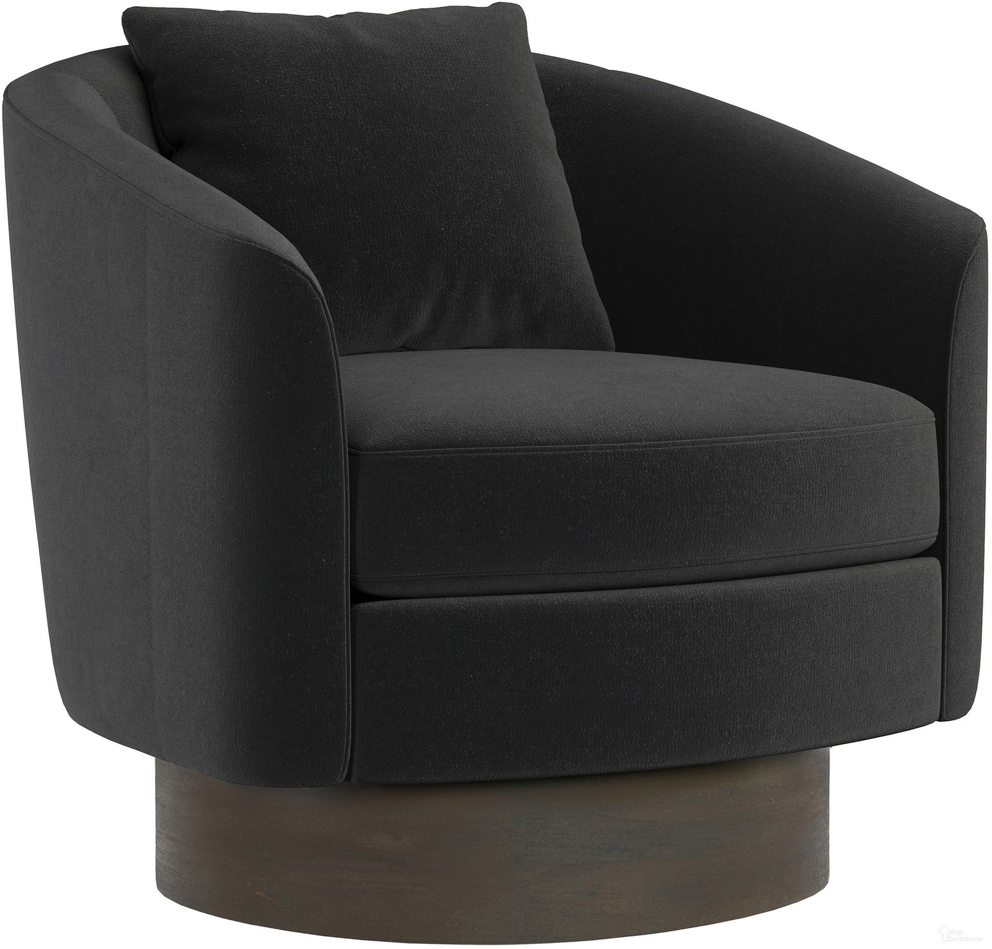 The appearance of Camino Velvet Fabric Swivel Chair In Grey designed by Bernhardt in the modern / contemporary interior design. This grey velvet piece of furniture  was selected by 1StopBedrooms from Camino Collection to add a touch of cosiness and style into your home. Sku: N5712S_5534-011. Material: Velvet. Upholstery Material: Velvet.