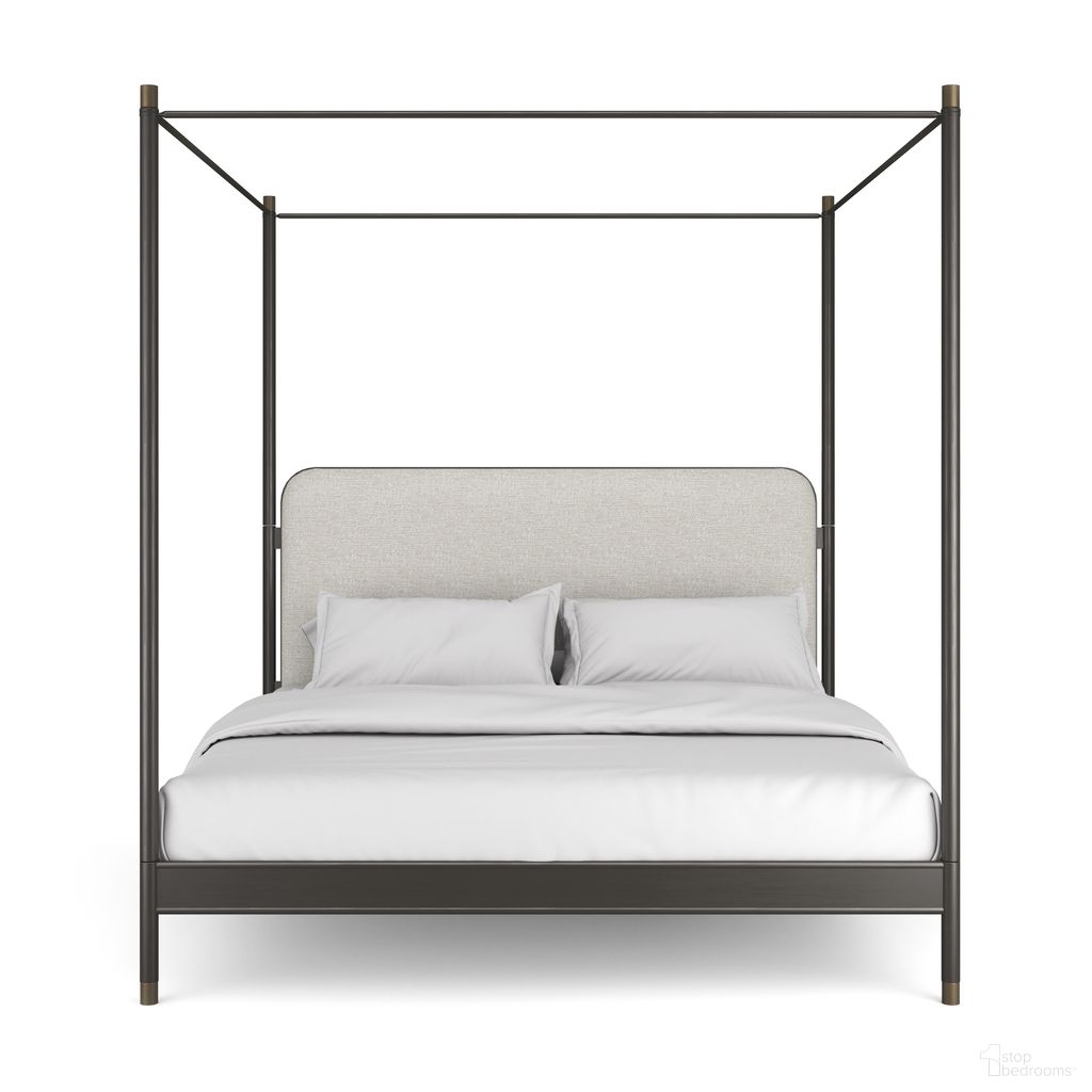 The appearance of Campaign King Bed with Canopy In Bronze designed by Caracole in the transitional interior design. This bronze piece of furniture  was selected by 1StopBedrooms from Campaign Collection to add a touch of cosiness and style into your home. Sku: CLA-024-126. Bed Type: Canopy Bed. Material: Metal. Bed Size: King.