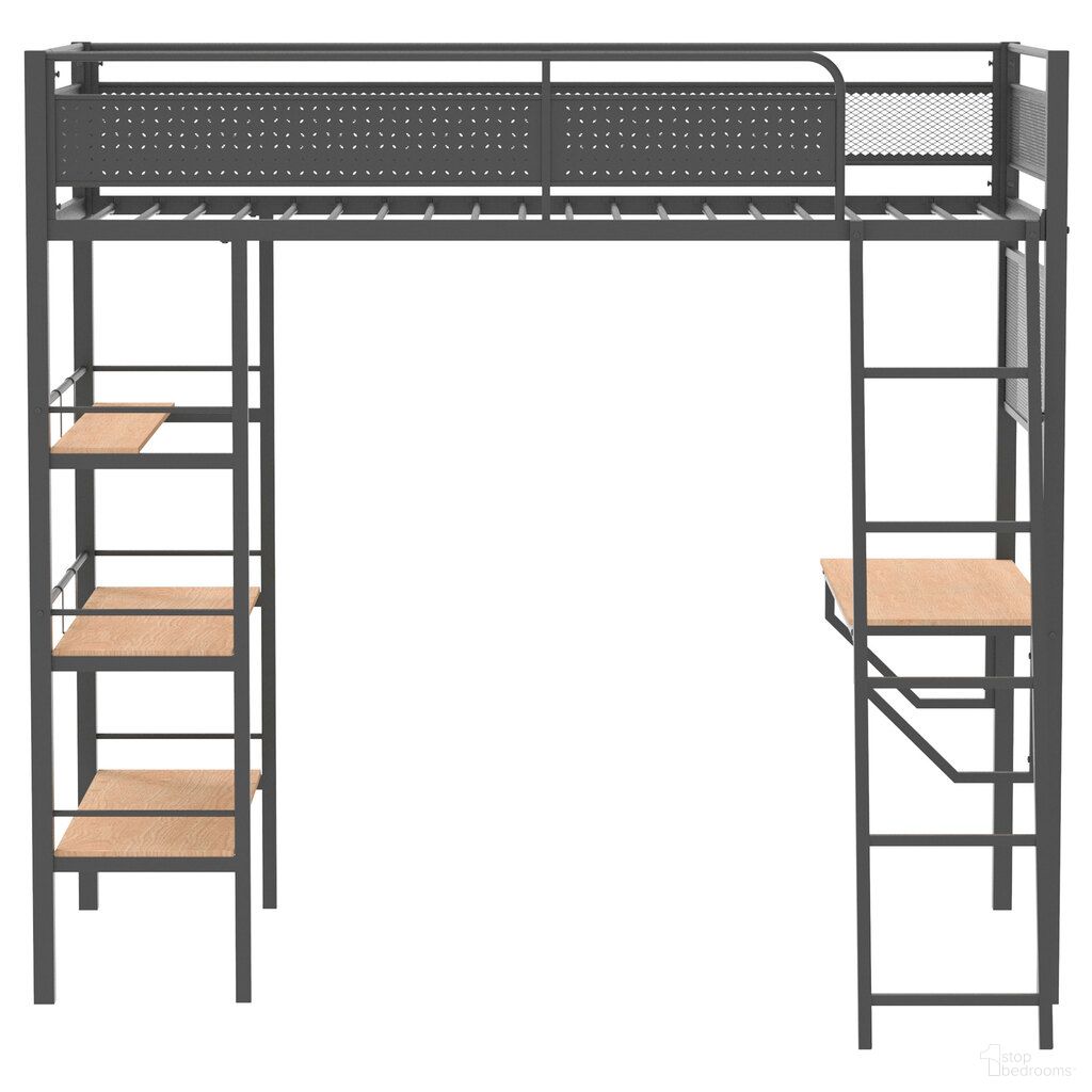 The appearance of Campus 3-Shelf Metal Twin Workstation Loft Bed In Matte Black designed by Coaster in the transitional interior design. This matte black piece of furniture was selected by 1StopBedrooms from Campus Collection to add a touch of cosiness and style into your home. Sku: 460332BLKB1;460332BLKB2. Bed Size: Twin. Material: Melamine. Bed Type: Loft Bed.