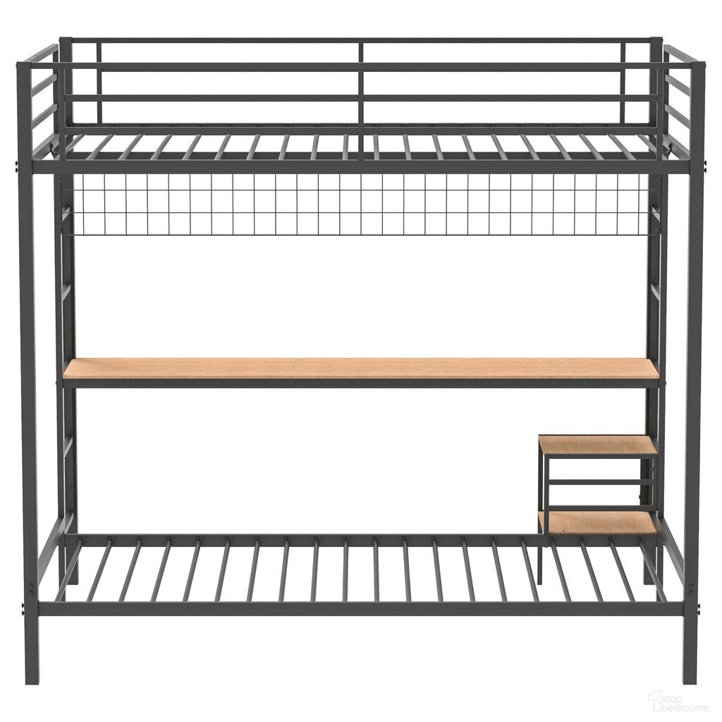 The appearance of Campus Metal Full Over Twin Workstation Bunk Bed In Matte Black designed by Coaster in the transitional interior design. This matte black piece of furniture was selected by 1StopBedrooms from Bettoni Collection to add a touch of cosiness and style into your home. Sku: 460209BLKB1;460209BLKB2. Bed Type: Bunk Bed. Material: Particle Board. Bed Size: Full Over Twin.