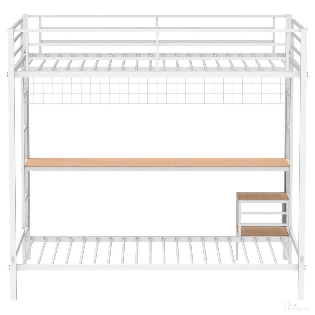 The appearance of Campus Metal Full Over Twin Workstation Bunk Bed In Matte White designed by Coaster in the transitional interior design. This matte white piece of furniture  was selected by 1StopBedrooms from Bettoni Collection to add a touch of cosiness and style into your home. Sku: 460209WHTB1;460209WHTB2. Bed Type: Bunk Bed. Material: Steel. Bed Size: Full Over Twin.