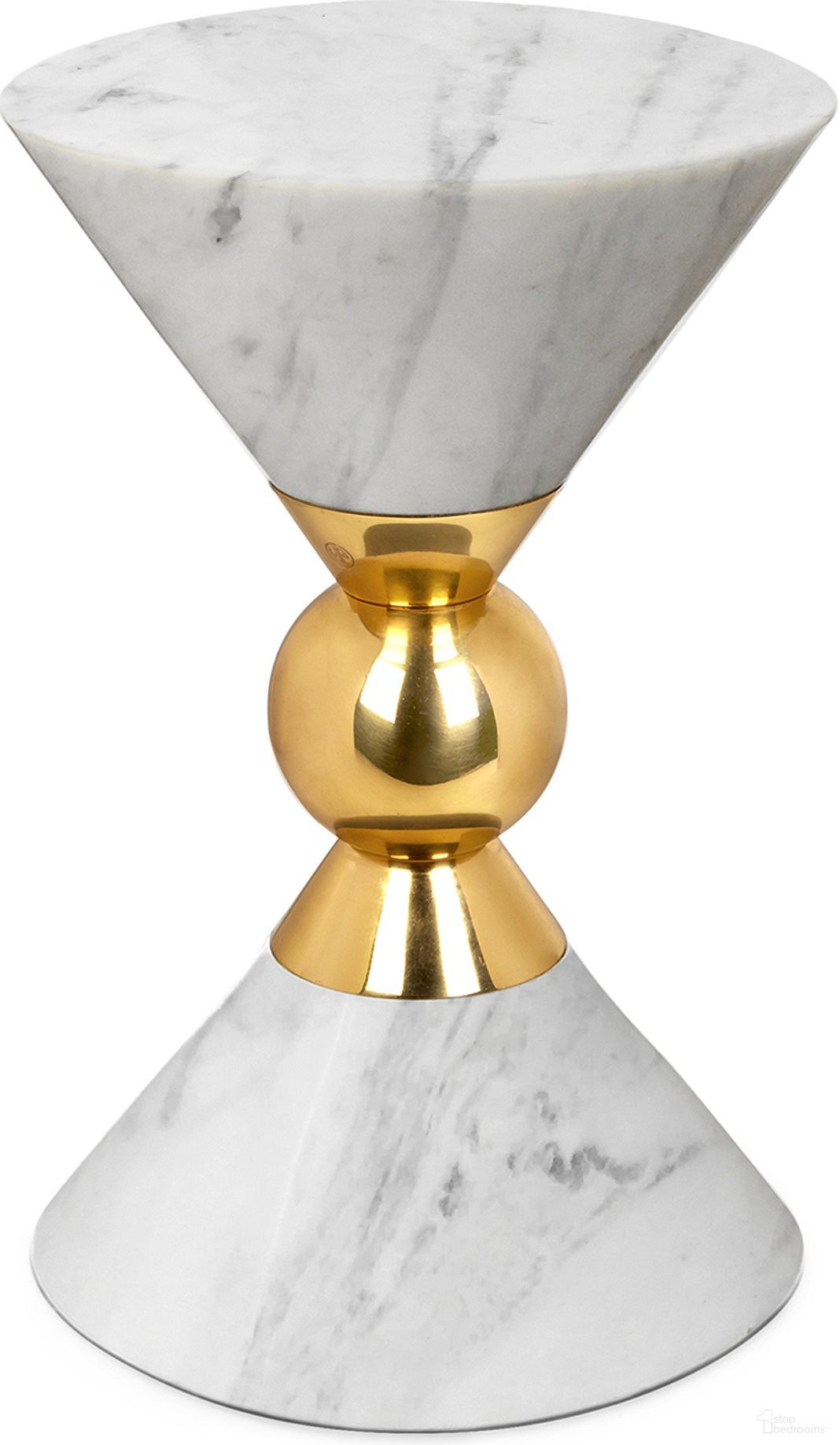 Canaan Accent Table In White Marble and Polished Brass