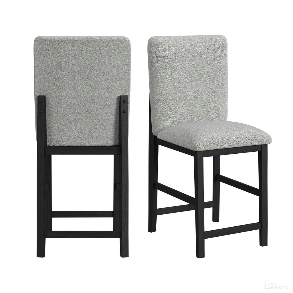Canal Square Back Barstool with Fabric Set of 2 In Black and Grey
