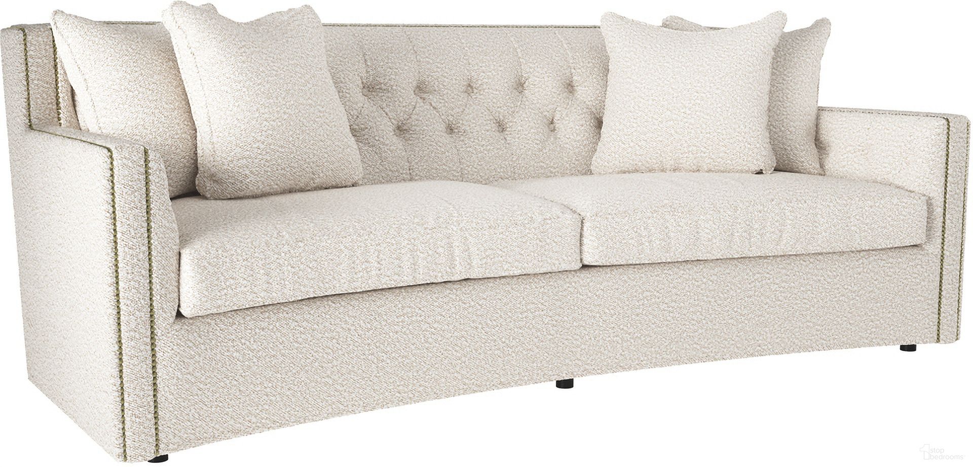 The appearance of Candace Boucle Fabric Sofa In Cream designed by Bernhardt in the traditional interior design. This cream boucle piece of furniture was selected by 1StopBedrooms from Candace Collection to add a touch of cosiness and style into your home. Sku: B7277_1146-002. Upholstery Material: Boucle. Material: Boucle.