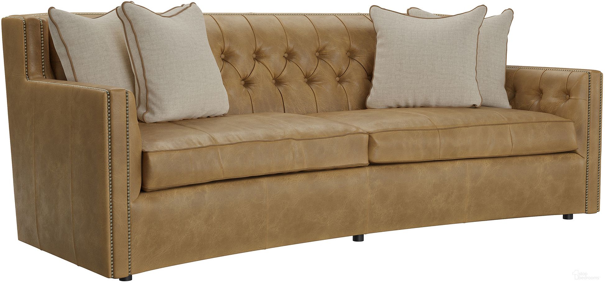 The appearance of Candace Leather Sofa designed by Bernhardt in the traditional interior design. This tan leather piece of furniture was selected by 1StopBedrooms from Candace Collection to add a touch of cosiness and style into your home. Sku: 7277LFO. Material: Leather. Upholstery Material: Leather.