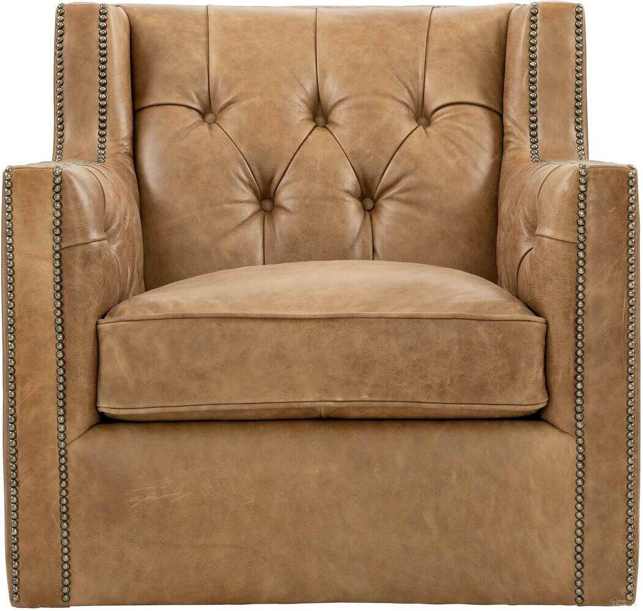 The appearance of Candace Leather Swivel Chair designed by Bernhardt in the modern / contemporary interior design. This tan leather piece of furniture  was selected by 1StopBedrooms from Candace Collection to add a touch of cosiness and style into your home. Sku: 727SLFO. Material: Leather. Upholstery Material: Leather.