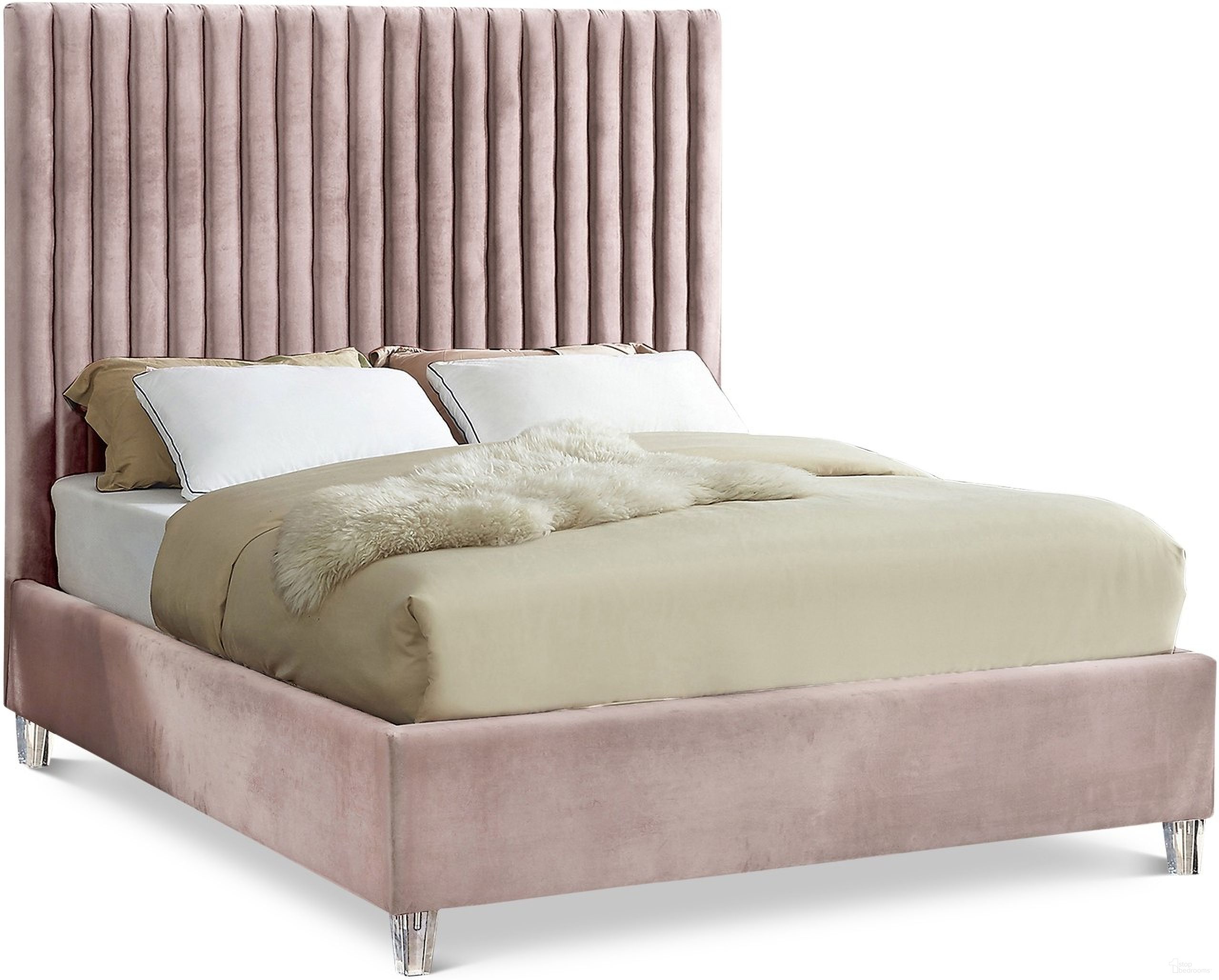 Candace Velvet Full Bed In Pink