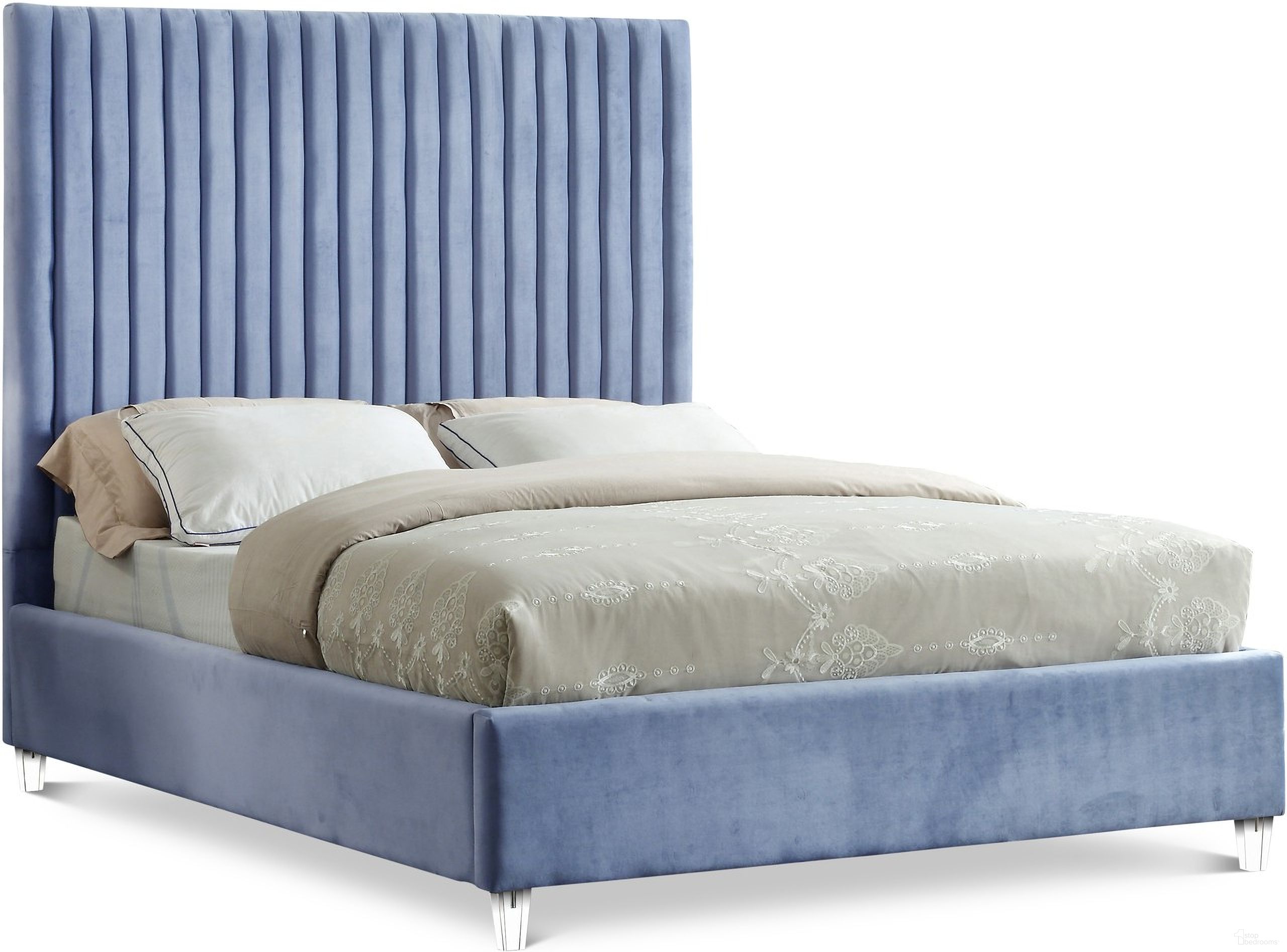 Candace Velvet Full Bed In Sky Blue