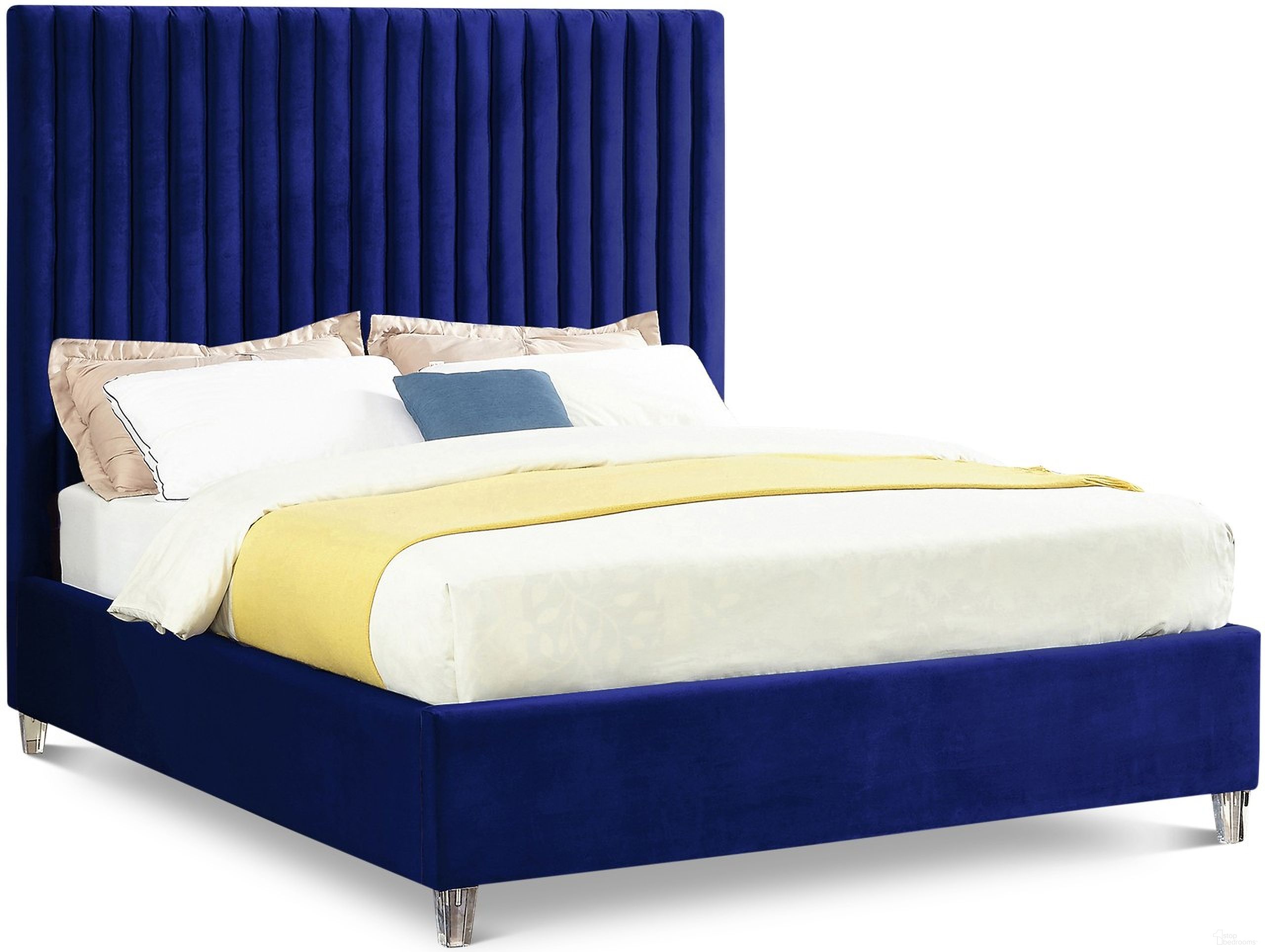 Candace Velvet King Bed In Navy