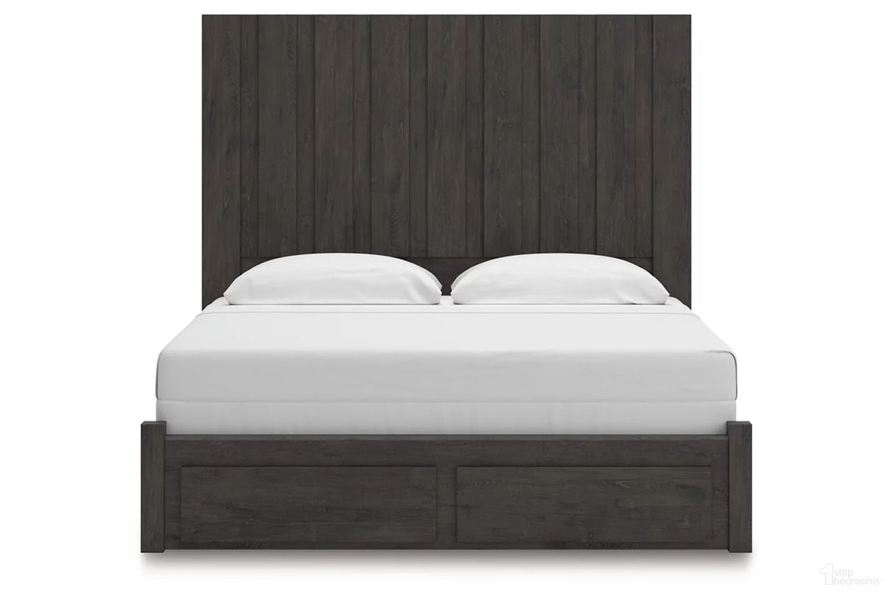 The appearance of Candanew King Panel Storage Bed In Charcoal designed by Signature Design by Ashley in the transitional interior design. This charcoal piece of furniture was selected by 1StopBedrooms from Candanew Collection to add a touch of cosiness and style into your home. Sku: NCB3370-56S;NCB3370-58;NCB3370-61;NCB3370-97. Bed Type: Storage Bed. Material: Wood. Bed Size: King.