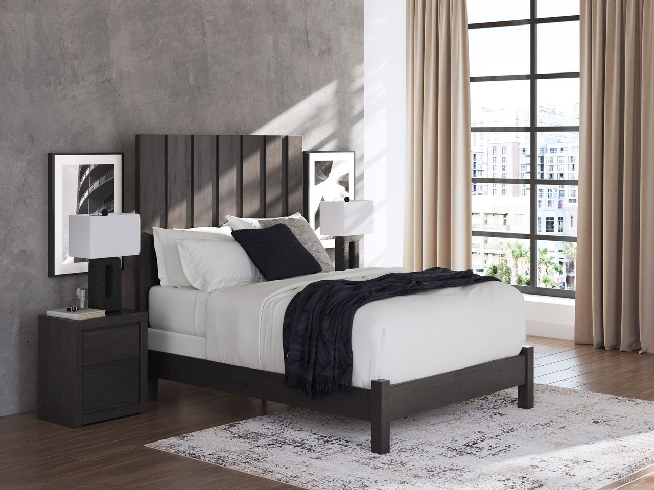 The appearance of Candanew Panel Bedroom Set In Charcoal designed by Signature Design by Ashley in the transitional interior design. This charcoal piece of furniture  was selected by 1StopBedrooms from Candanew Collection to add a touch of cosiness and style into your home. Sku: NCB3370-54;NCB3370-57;NCB3370-61;NCB3370-92. Bed Type: Panel Bed. Material: Wood. Bed Size: Queen.