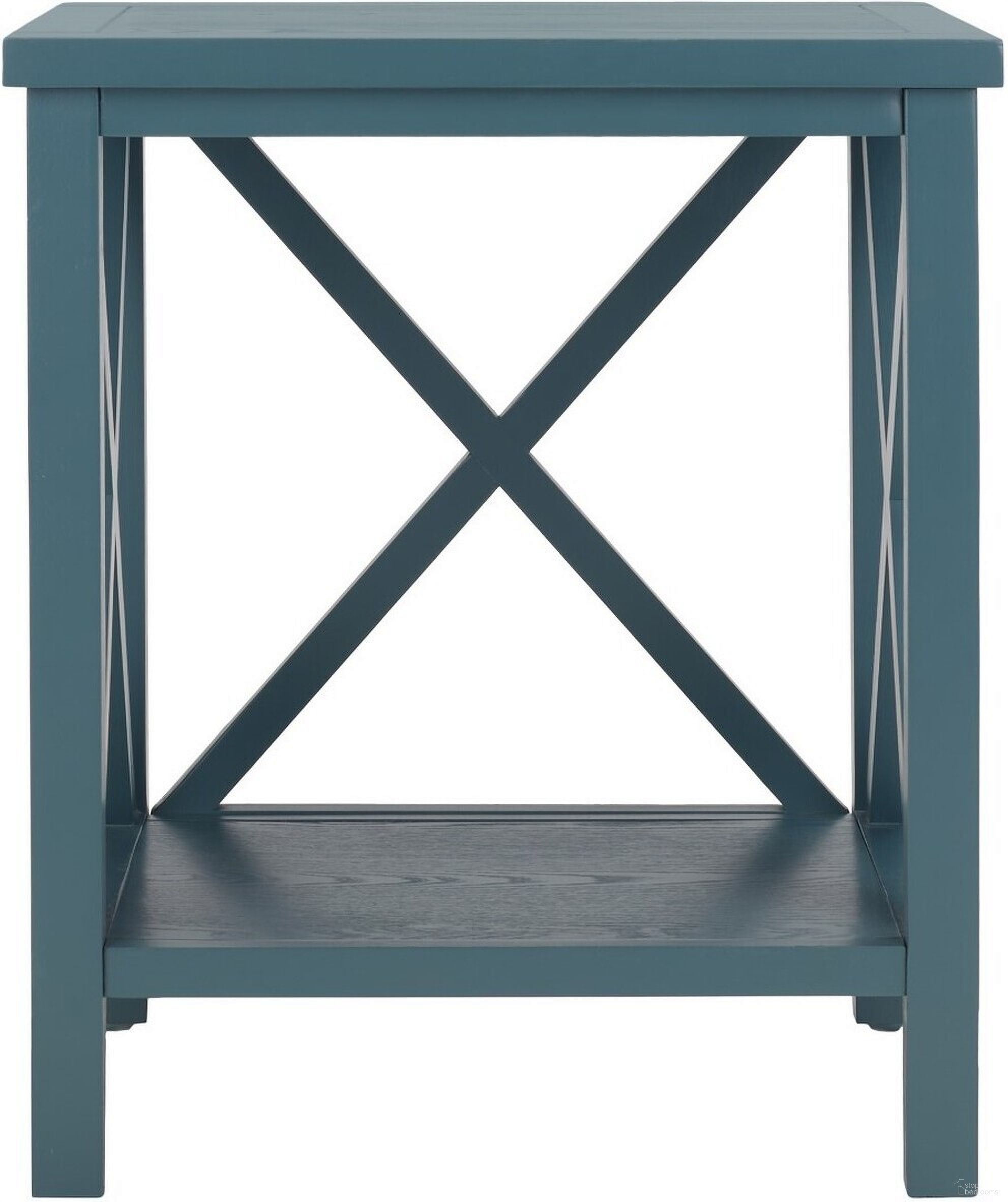 The appearance of Candence Slate Teal End Table designed by Safavieh in the transitional interior design. This teal piece of furniture  was selected by 1StopBedrooms from Candence Collection to add a touch of cosiness and style into your home. Sku: AMH6523F. Material: Wood.