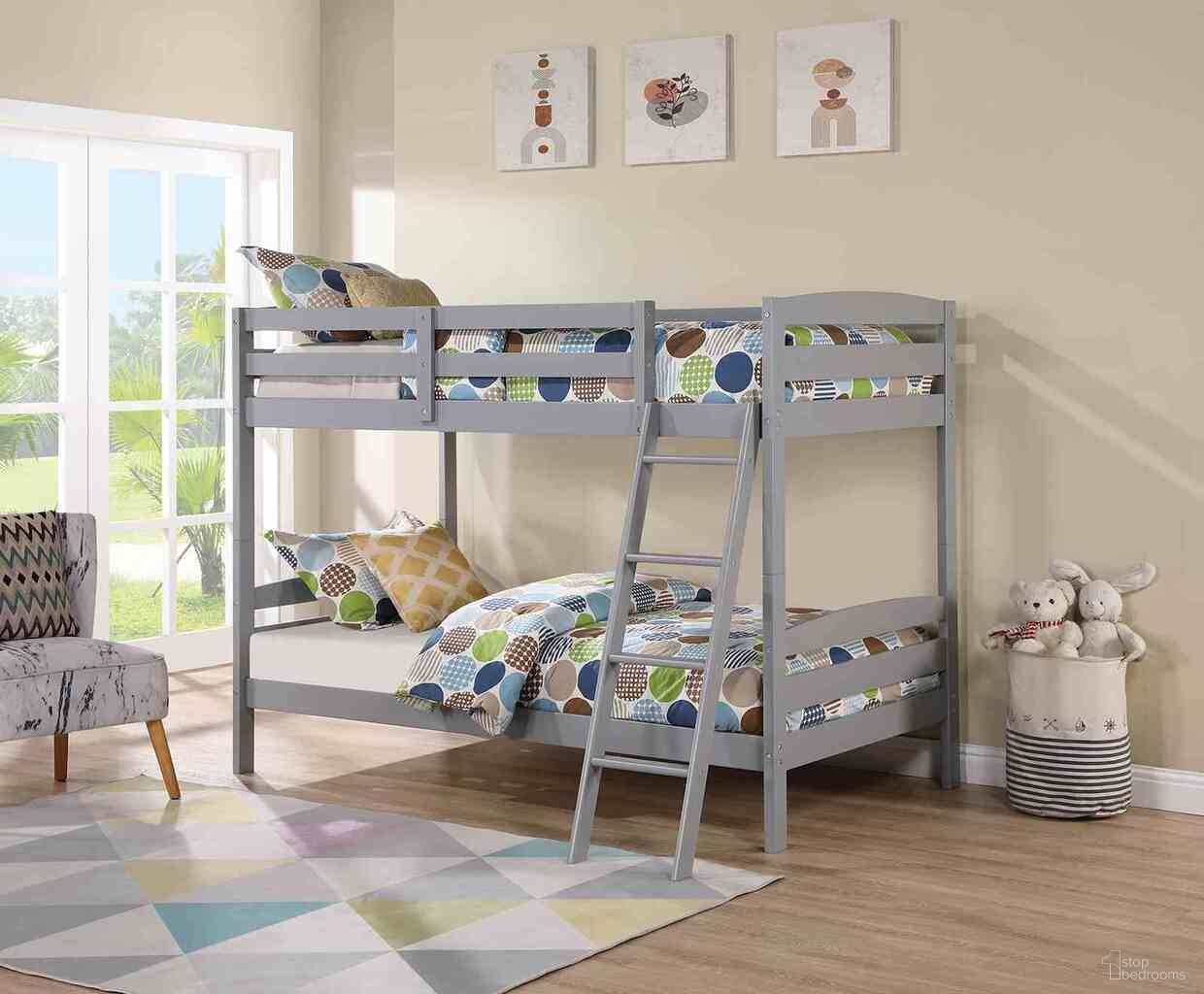 The appearance of Candice Twin Over Twin Bunk Bed In Gray designed by Furniture of America in the transitional interior design. This gray piece of furniture was selected by 1StopBedrooms from Candice Collection to add a touch of cosiness and style into your home. Sku: FM-BK002GY. Bed Type: Bunk Bed. Bed Size: Twin Over Twin. Material: Solid Wood.
