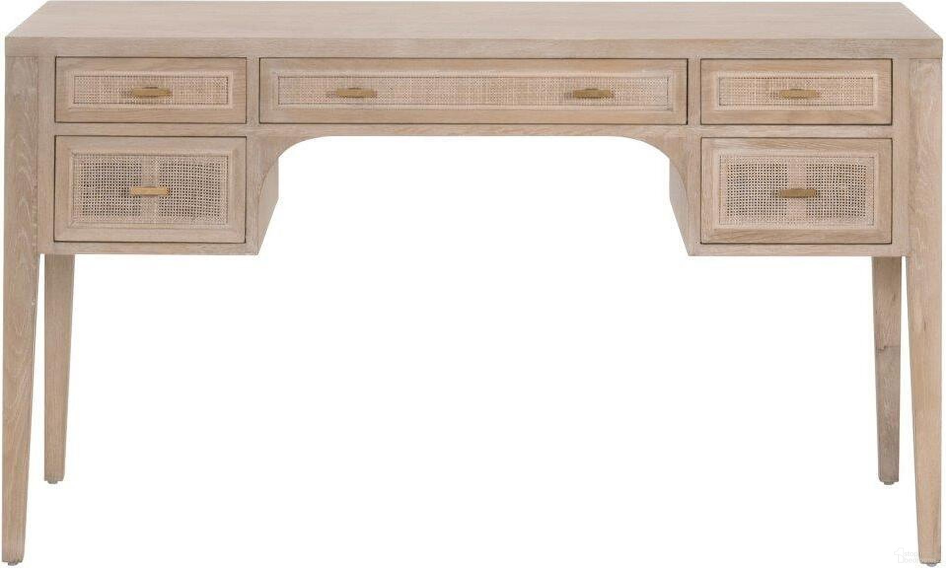 The appearance of Bella Antique Cane Desk In Smoke Gray Oak designed by Essentials For Living in the transitional interior design. This smoke gray oak piece of furniture  was selected by 1StopBedrooms from Bella Antique Collection to add a touch of cosiness and style into your home. Sku: 8090.SGRY-OAK/CN. Material: Oak Wood.