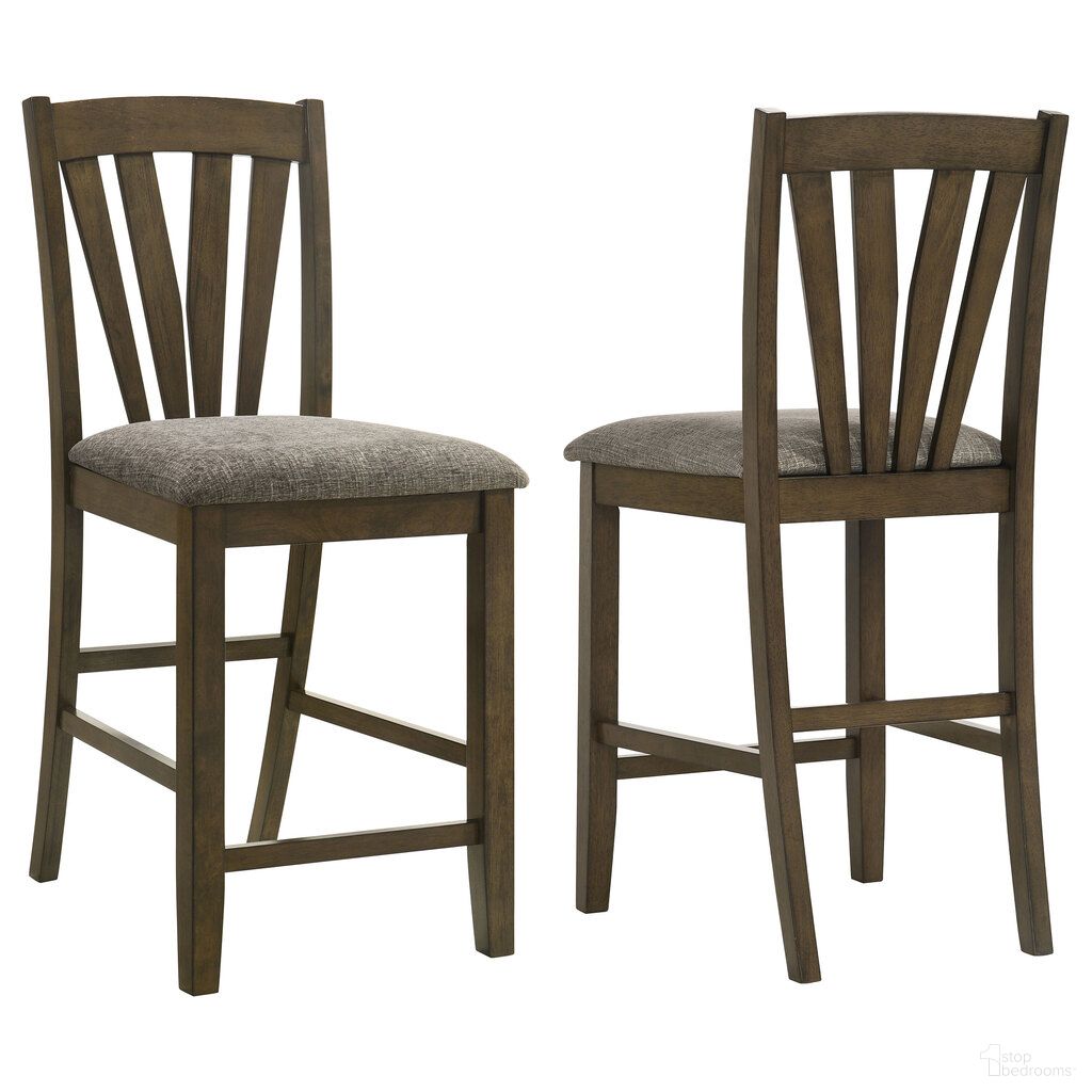 The appearance of Canfield Counter Height Dining Side Chair Set of 2 In Brown and Grey designed by Coaster in the transitional interior design. This brown and grey piece of furniture  was selected by 1StopBedrooms from Canfield Collection to add a touch of cosiness and style into your home. Sku: 109179. Material: Polyester.