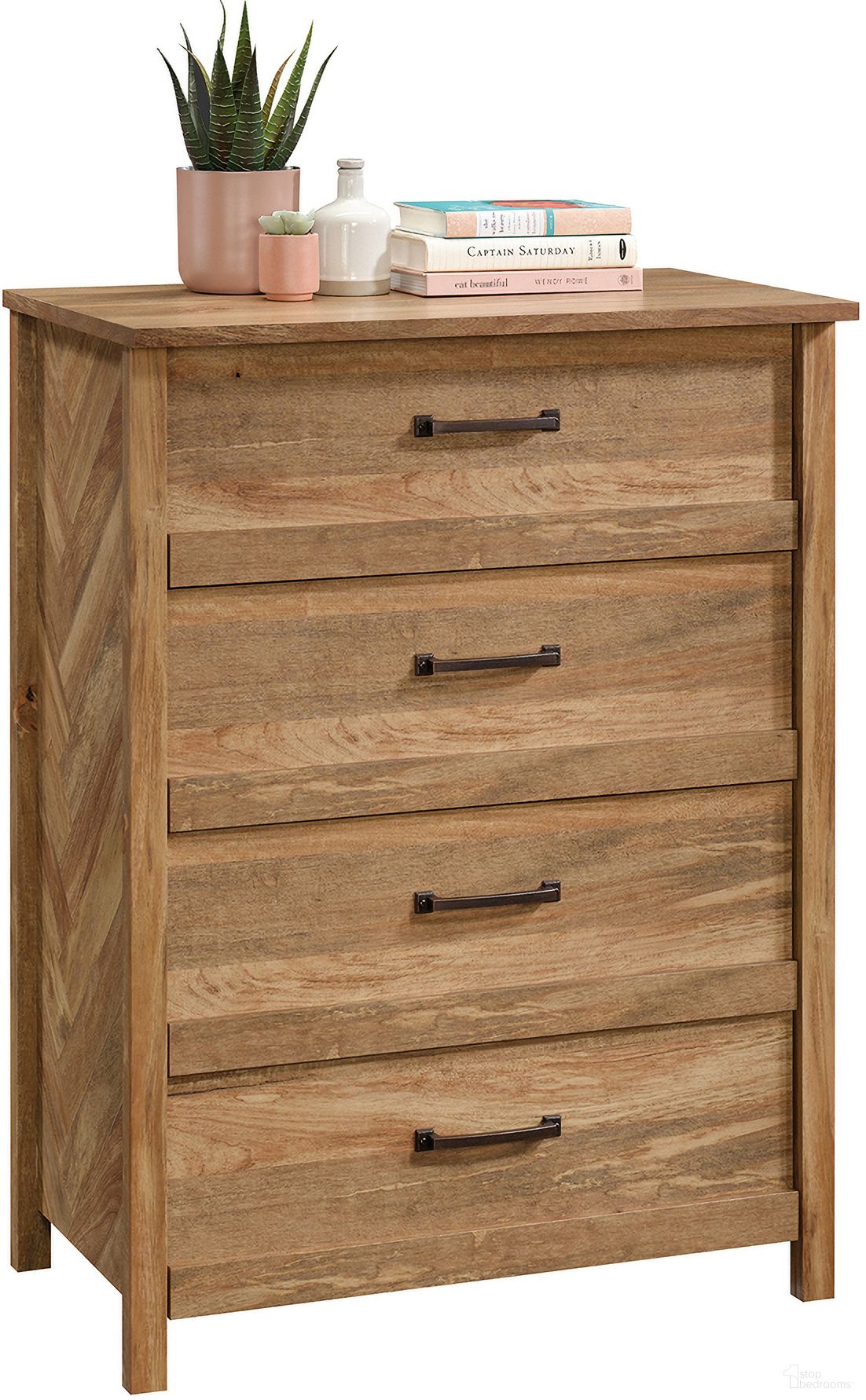 The appearance of Cannery Bridge 4-Drawer Chest In Sindoori Mango designed by Sauder in the country / farmhouse interior design. This sindoori mango piece of furniture was selected by 1StopBedrooms from Cannery Bridge Collection to add a touch of cosiness and style into your home. Sku: 424187. Material: Engineered Wood.