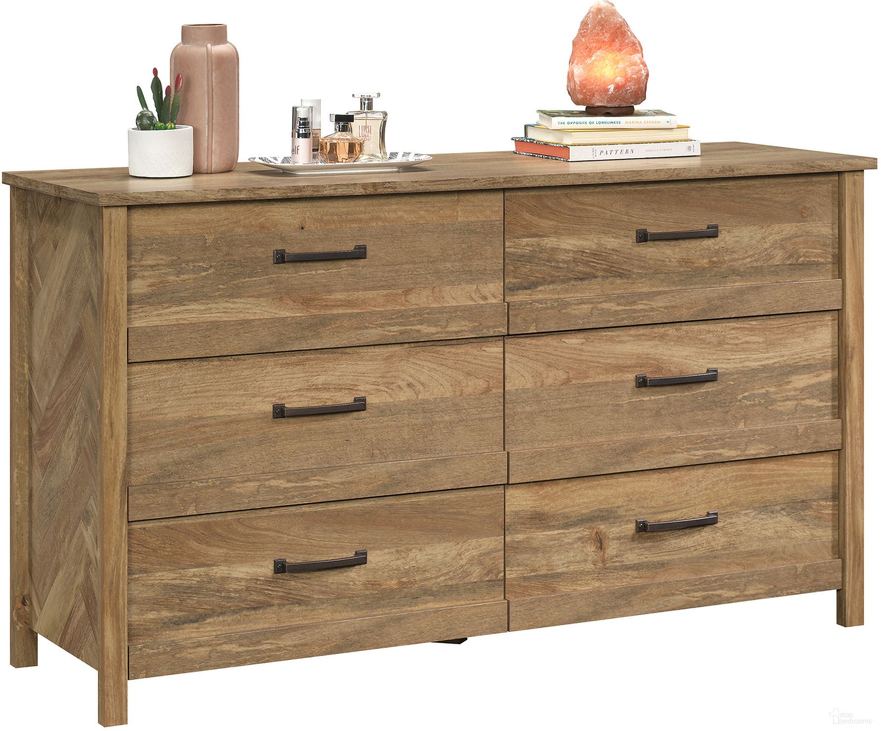 The appearance of Cannery Bridge Dresser In Sindoori Mango designed by Sauder in the country / farmhouse interior design. This sindoori mango piece of furniture was selected by 1StopBedrooms from Cannery Bridge Collection to add a touch of cosiness and style into your home. Sku: 424195. Material: Engineered Wood.