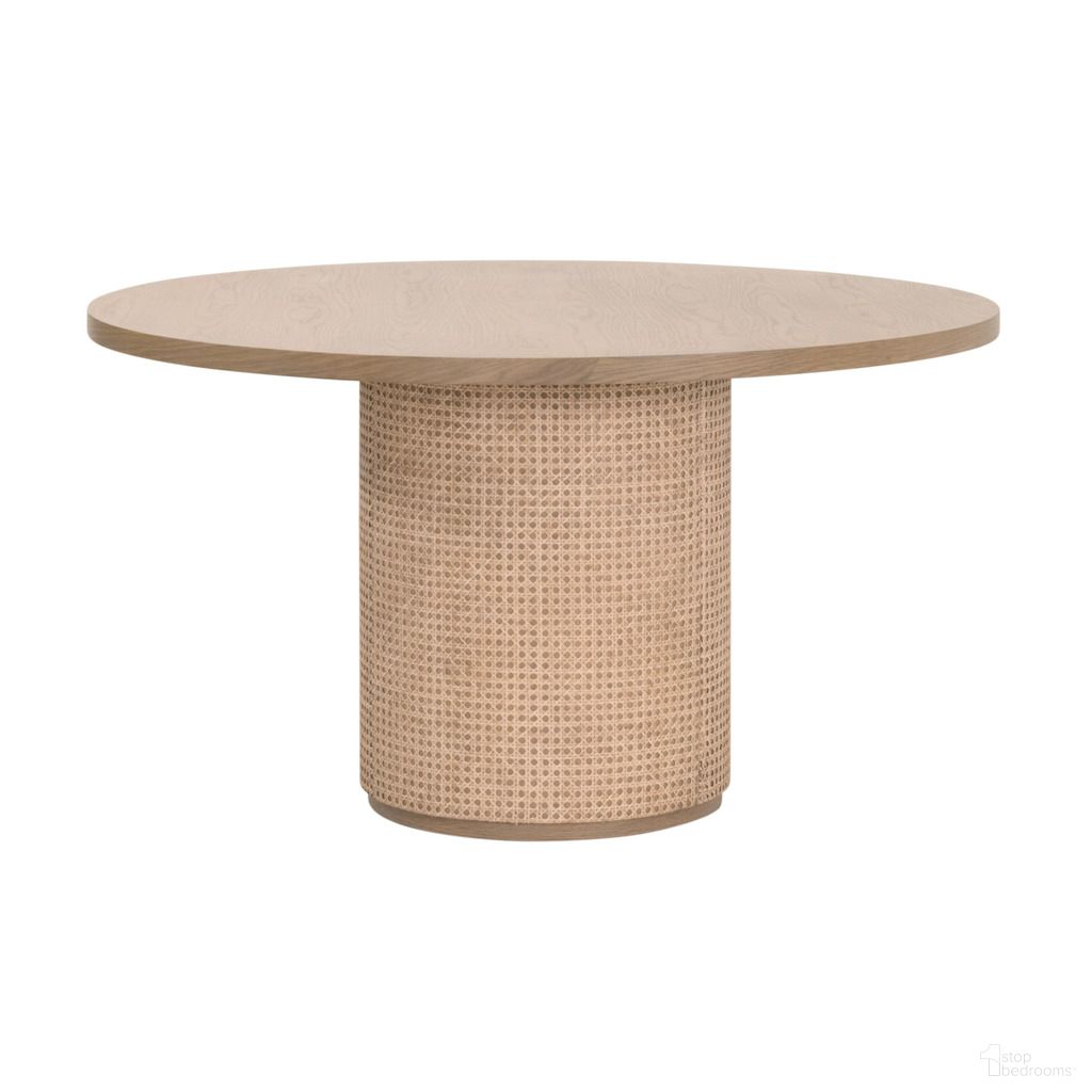 The appearance of Cannes 54 Inch Round Dining Table In Natural Oak designed by Essentials For Living in the transitional interior design. This natural oak piece of furniture was selected by 1StopBedrooms from Bronze Bay Collection to add a touch of cosiness and style into your home. Sku: 5277.NAT-OAK. Table Base Style: Pedestal. Table Top Shape: Round. Size: 54". Material: Solid Oak.