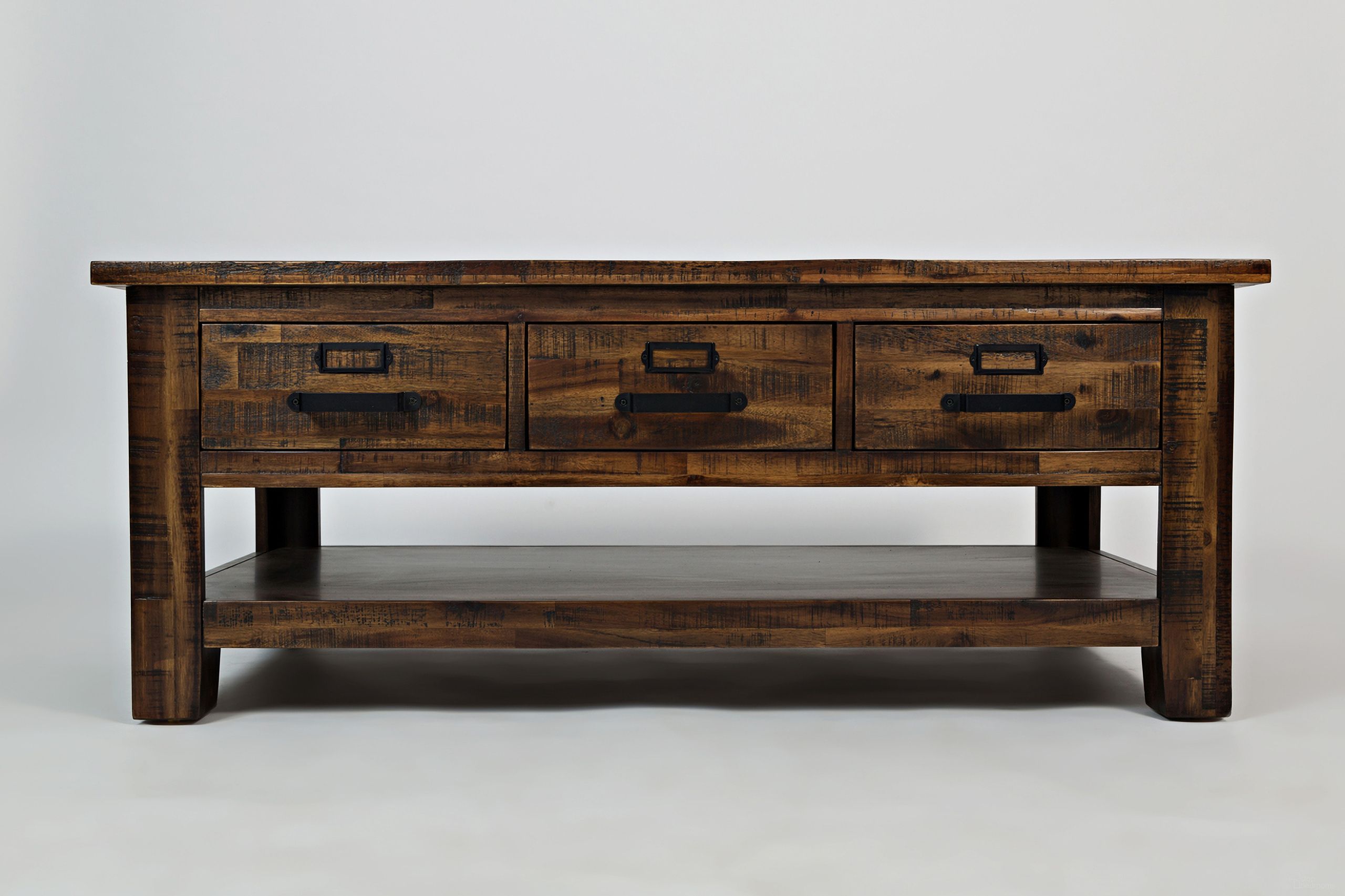 The appearance of Cannon Valley 3 Drawer 48 Inch Coffee Table In Medium Brown designed by Jofran in the transitional interior design. This medium brown piece of furniture  was selected by 1StopBedrooms from Cannon Valley Collection to add a touch of cosiness and style into your home. Sku: 1510-1. Material: Acacia.