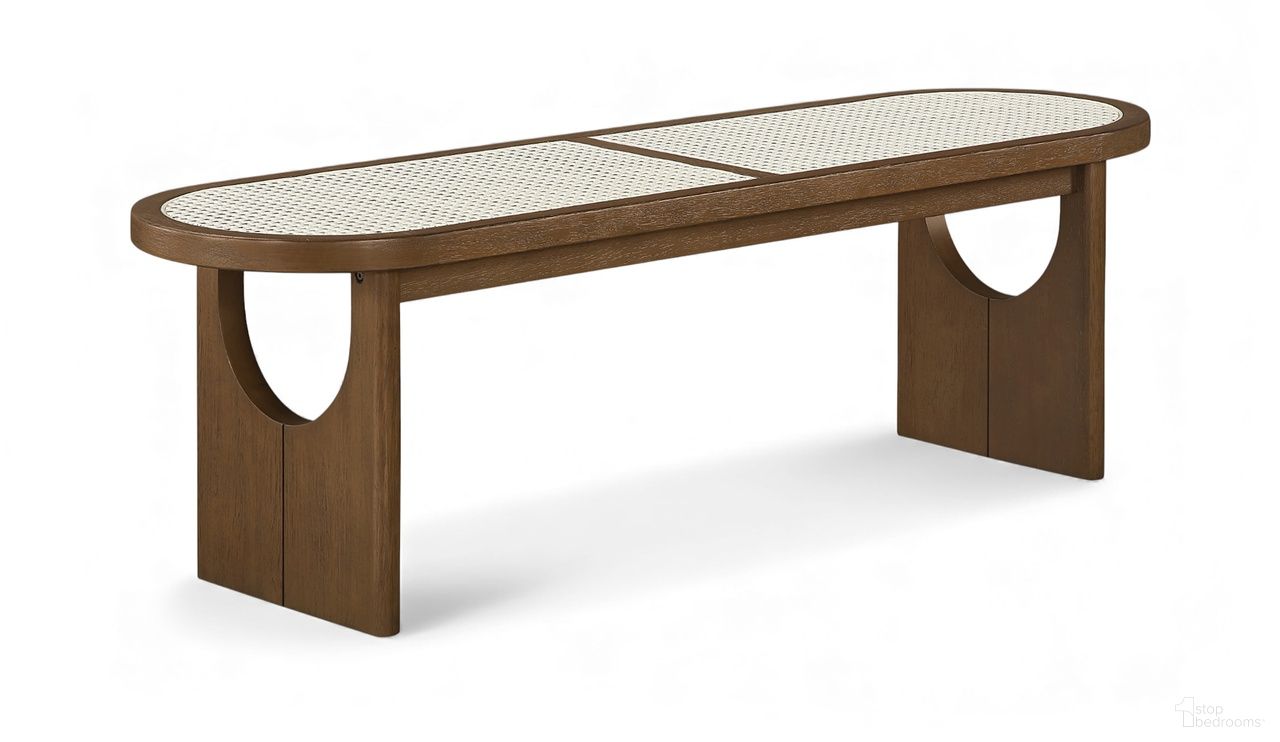 Canovia Solid Wood and Faux Cane Bench In Brown Walnut