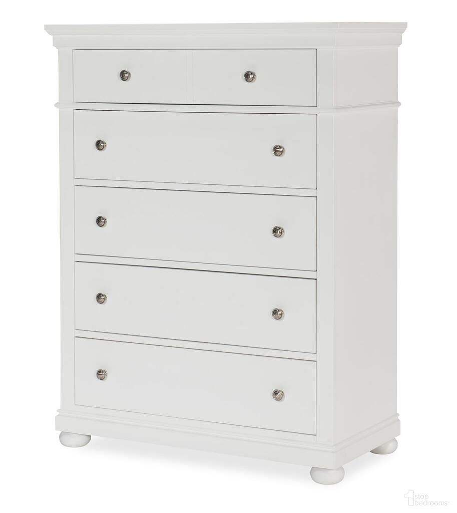 The appearance of Canterbury 2.0 5 Drawer Chest In Natural White designed by Legacy Classic in the traditional interior design. This natural white piece of furniture  was selected by 1StopBedrooms from Canterbury 2.0 Collection to add a touch of cosiness and style into your home. Sku: 3815-2200. Material: Birch Veneer.