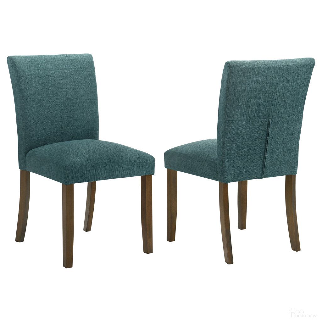 The appearance of Cantley Upholstered Dining Side Chair Set of 2 In Teal Blue designed by Coaster in the transitional interior design. This teal blue piece of furniture  was selected by 1StopBedrooms from Cantley Collection to add a touch of cosiness and style into your home. Sku: 106377. Material: Polyester. Chair Type: Side Chair.