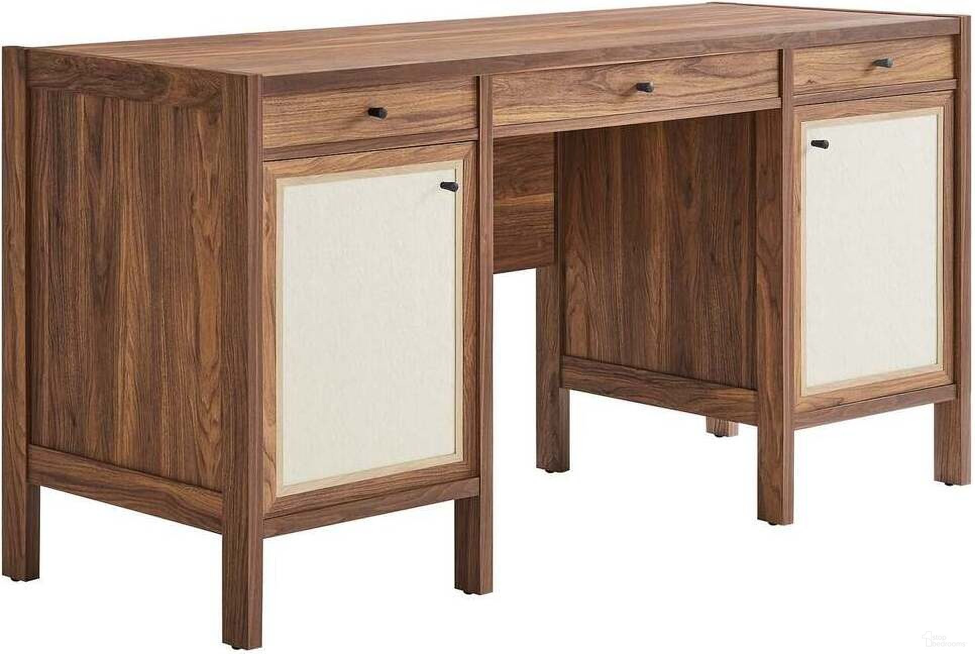 The appearance of Capri 58 Inch Wood Grain Office Desk In Walnut designed by Modway in the transitional interior design. This walnut piece of furniture was selected by 1StopBedrooms from Capri Collection to add a touch of cosiness and style into your home. Sku: EEI-6618-WAL-1;EEI-6618-WAL-2. Material: Engineered Wood.