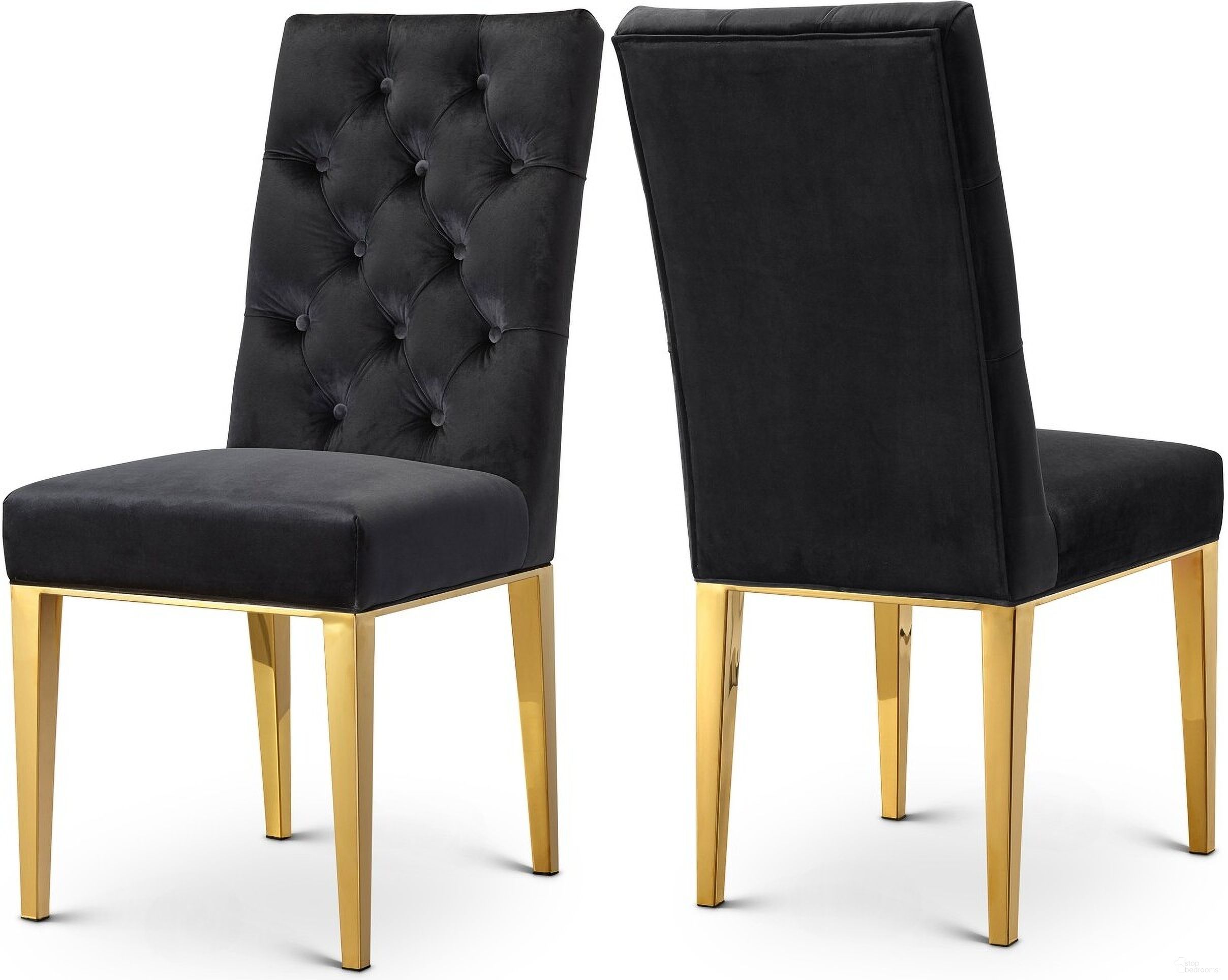 The appearance of Capri Velvet Dining Chair Set of 2 In Black designed by Meridian in the modern / contemporary interior design. This black piece of furniture was selected by 1StopBedrooms from Capri Collection to add a touch of cosiness and style into your home. Sku: 716Black-C. Material: Velvet. Chair Type: Side Chair.
