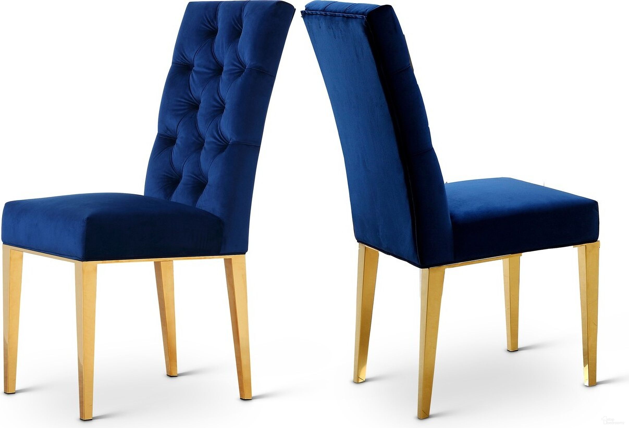 Capri Velvet Dining Chair Set of 2 In Navy