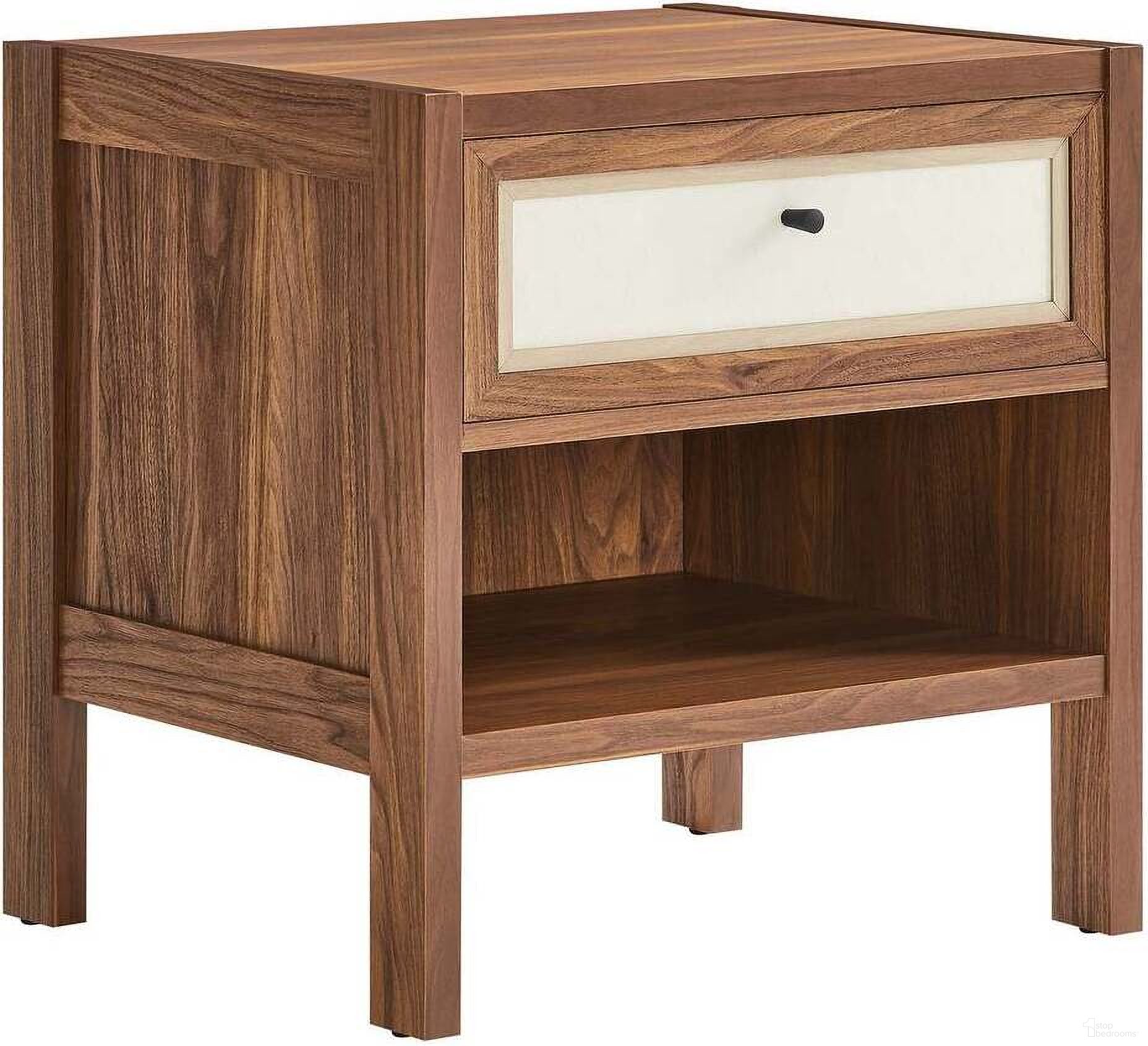 The appearance of Capri Wood Grain Nightstand In Walnut designed by Modway in the modern / contemporary interior design. This walnut piece of furniture  was selected by 1StopBedrooms from Capri Collection to add a touch of cosiness and style into your home. Sku: MOD-7118-WAL. Material: Engineered Wood.