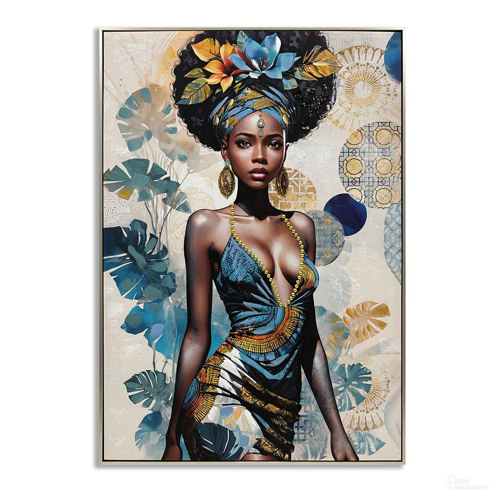 Captivating Elegant Portrait of African Woman in V-Neck Dress Canvas Wall Art In Multi
