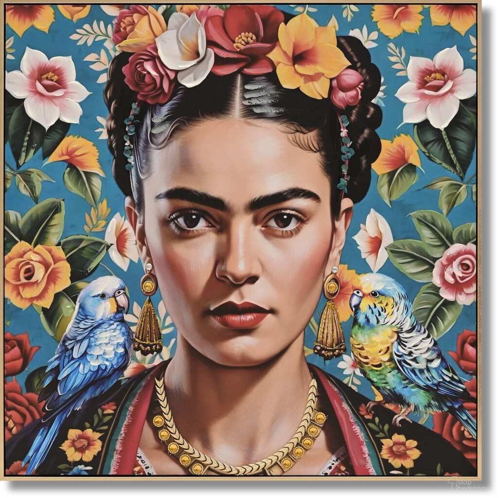 Captivating Floral Muse Frida With Birds Canvas Wall Art In Multi
